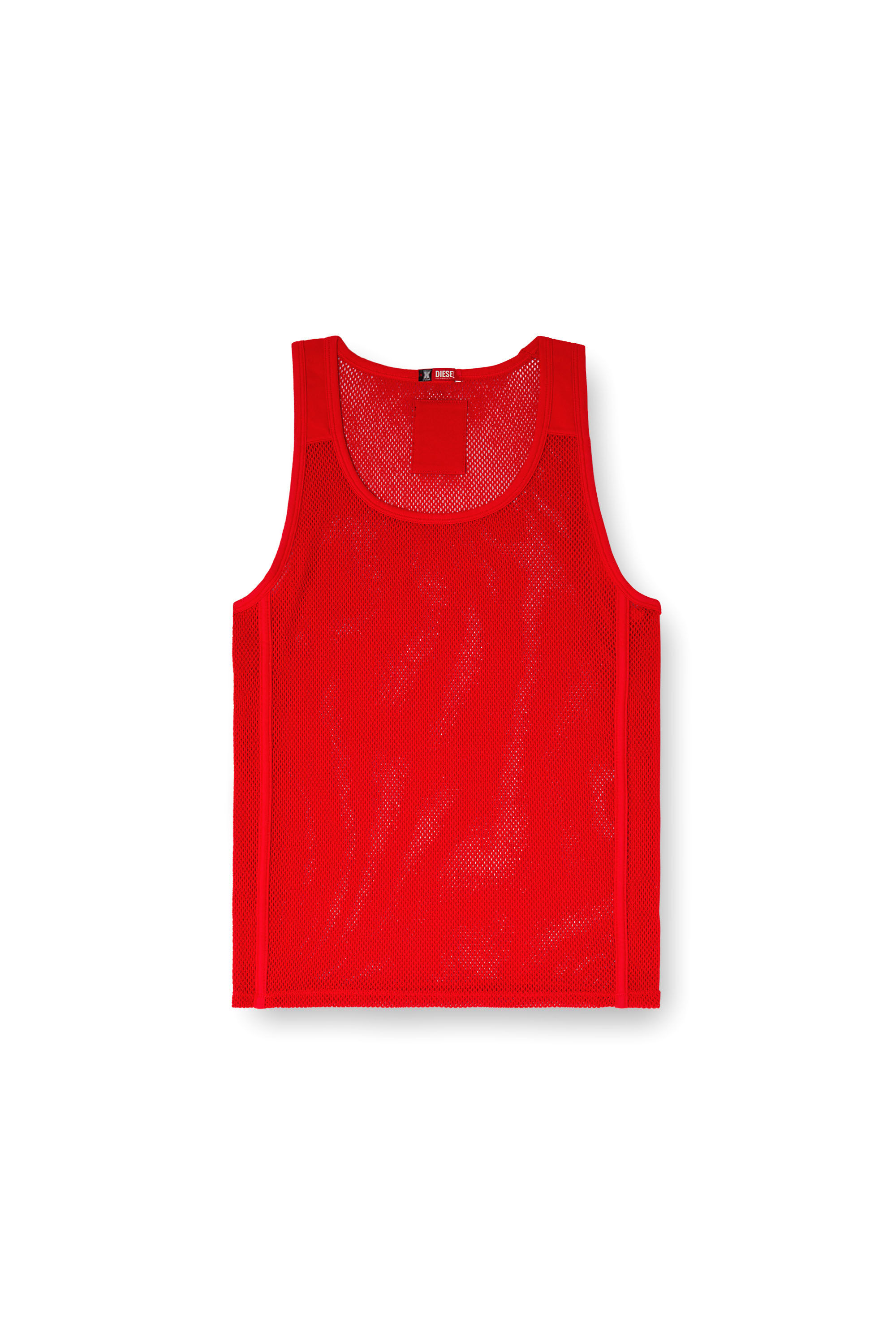 Diesel - STRING-AND-LACE-SLEEP-TANK, Man's Fishnet tank top with jersey panels in Red - 2