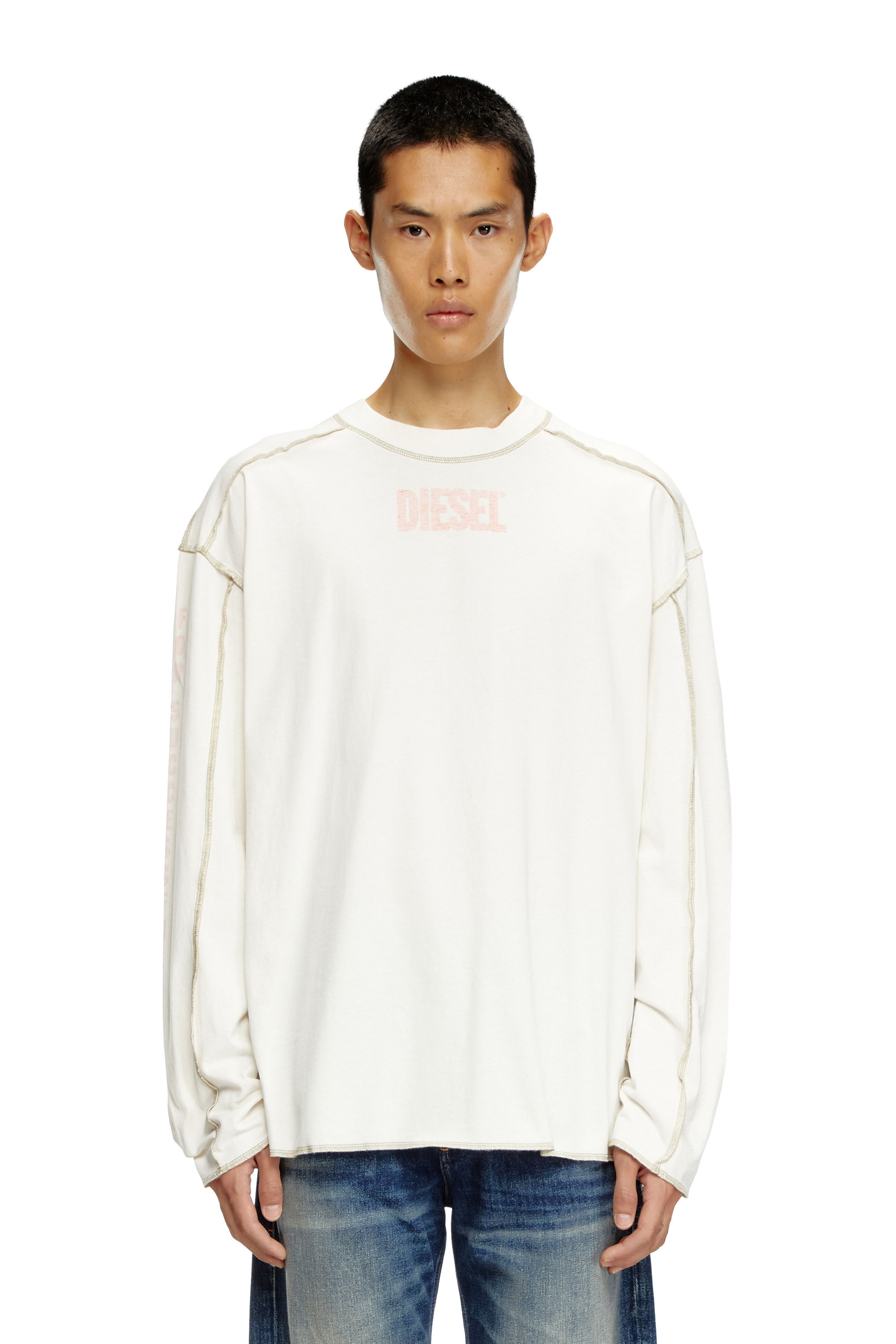 Diesel - T-CRAOR-LS, Man Long-sleeve T-shirt with inside-out effect in White - Image 3