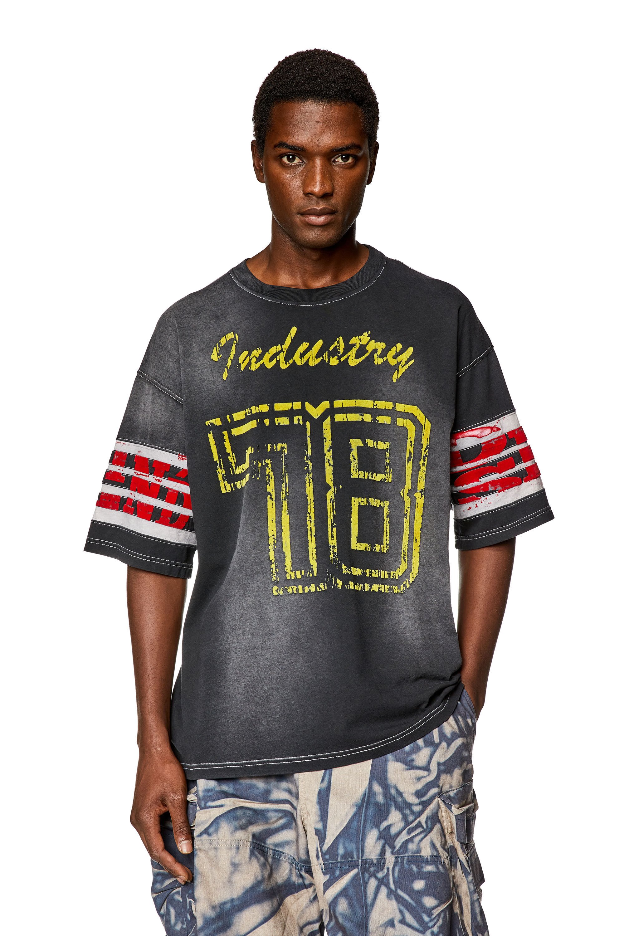 Diesel - T-BOST, Man Faded jersey T-shirt with flock prints in Black - Image 1