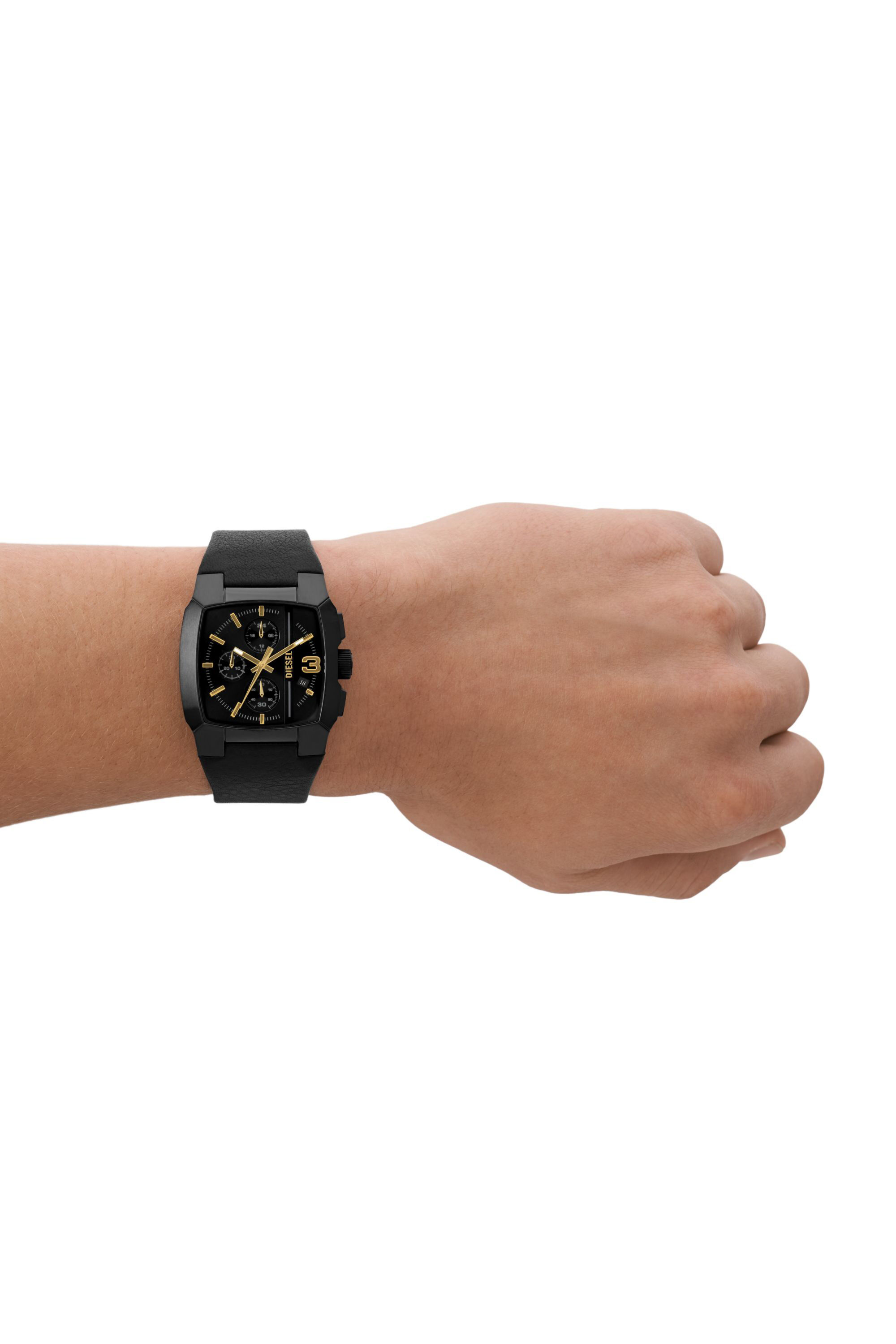 Men's Cliffhanger chronograph black leather watch | Black