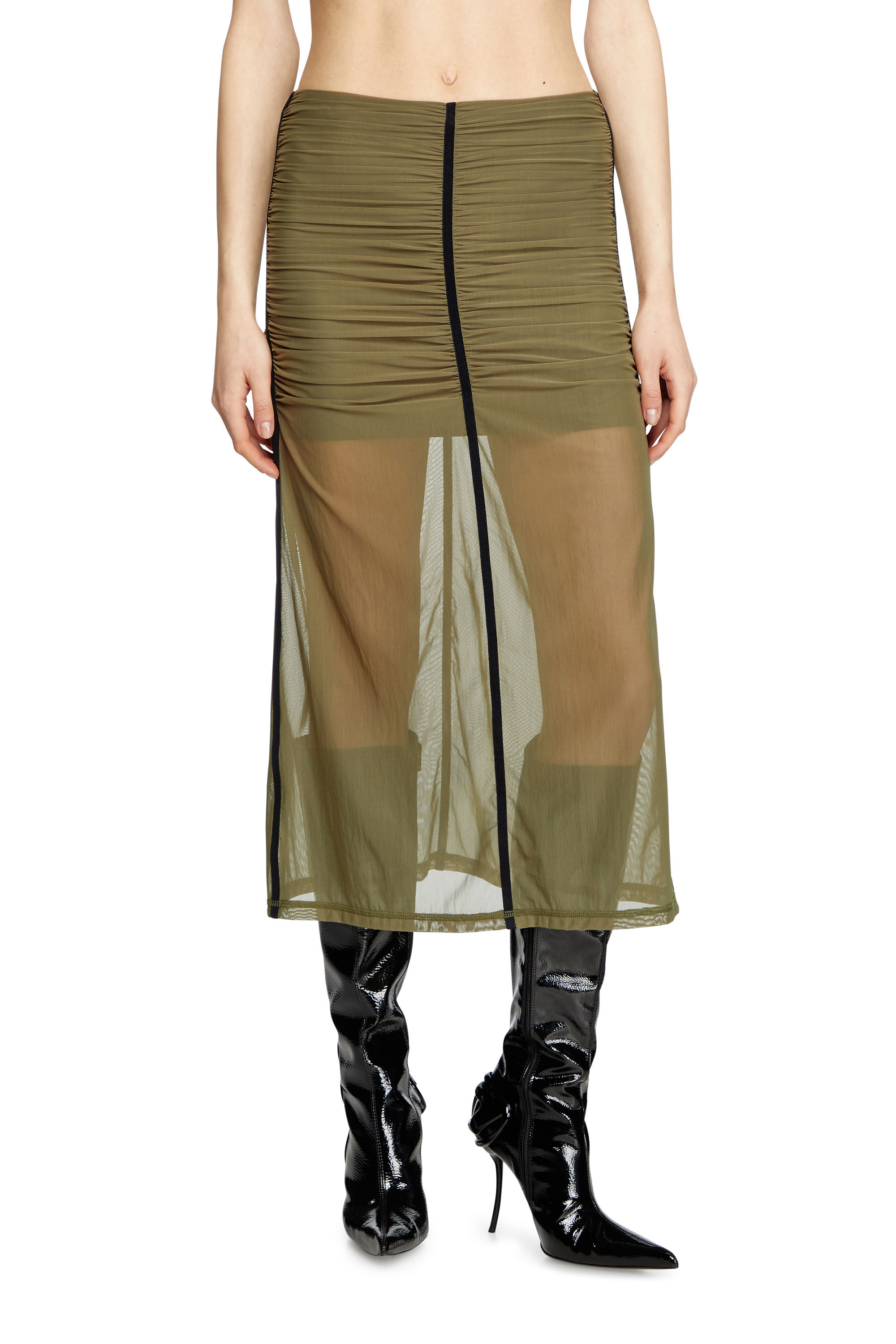 Diesel - O-IRA, Woman's Gathered stretch skirt in Olive Green - 3