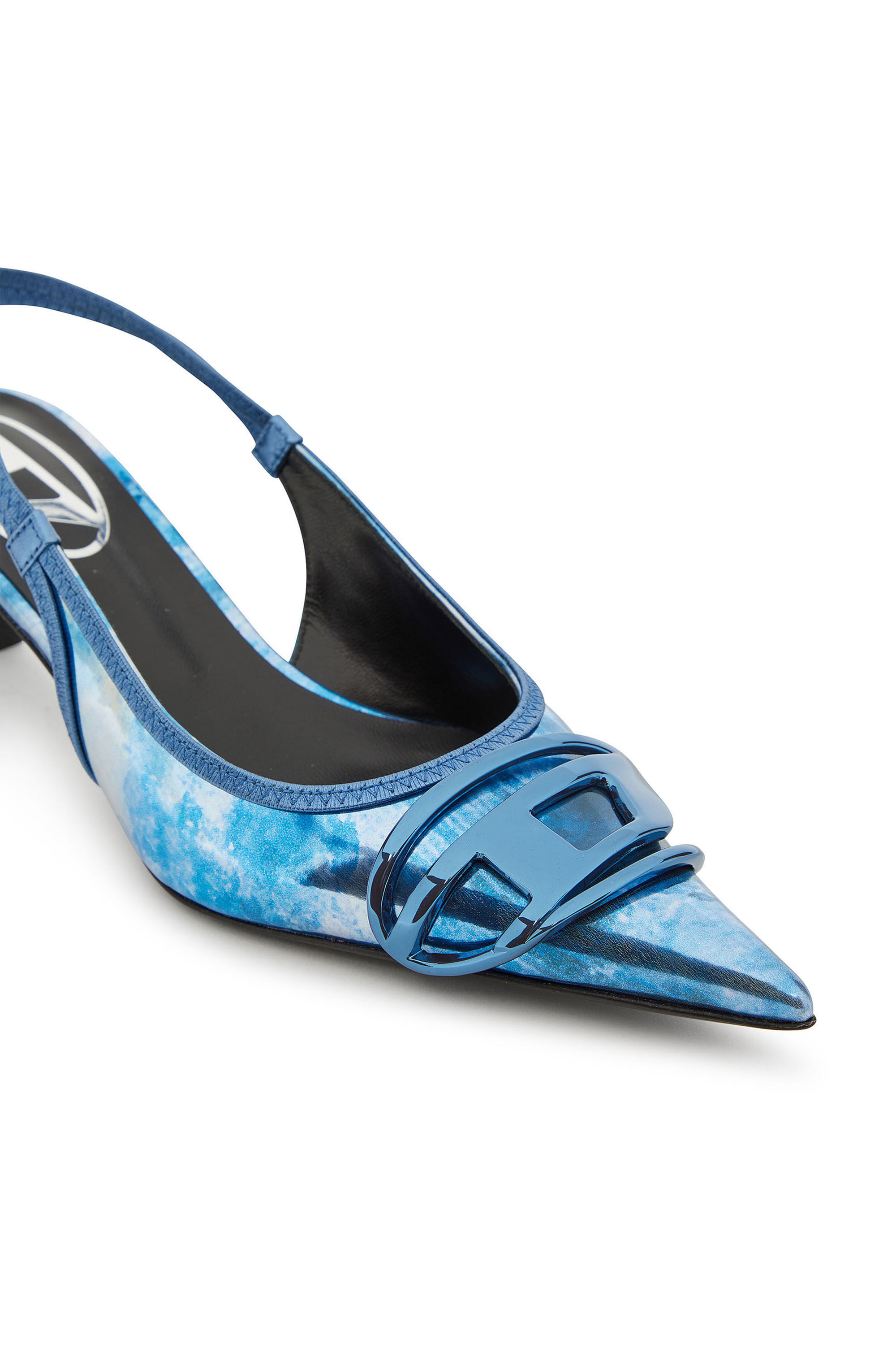 Diesel - D-VENUS SB 40, Woman's Two-tone metallic slingback pumps in Blue - 5