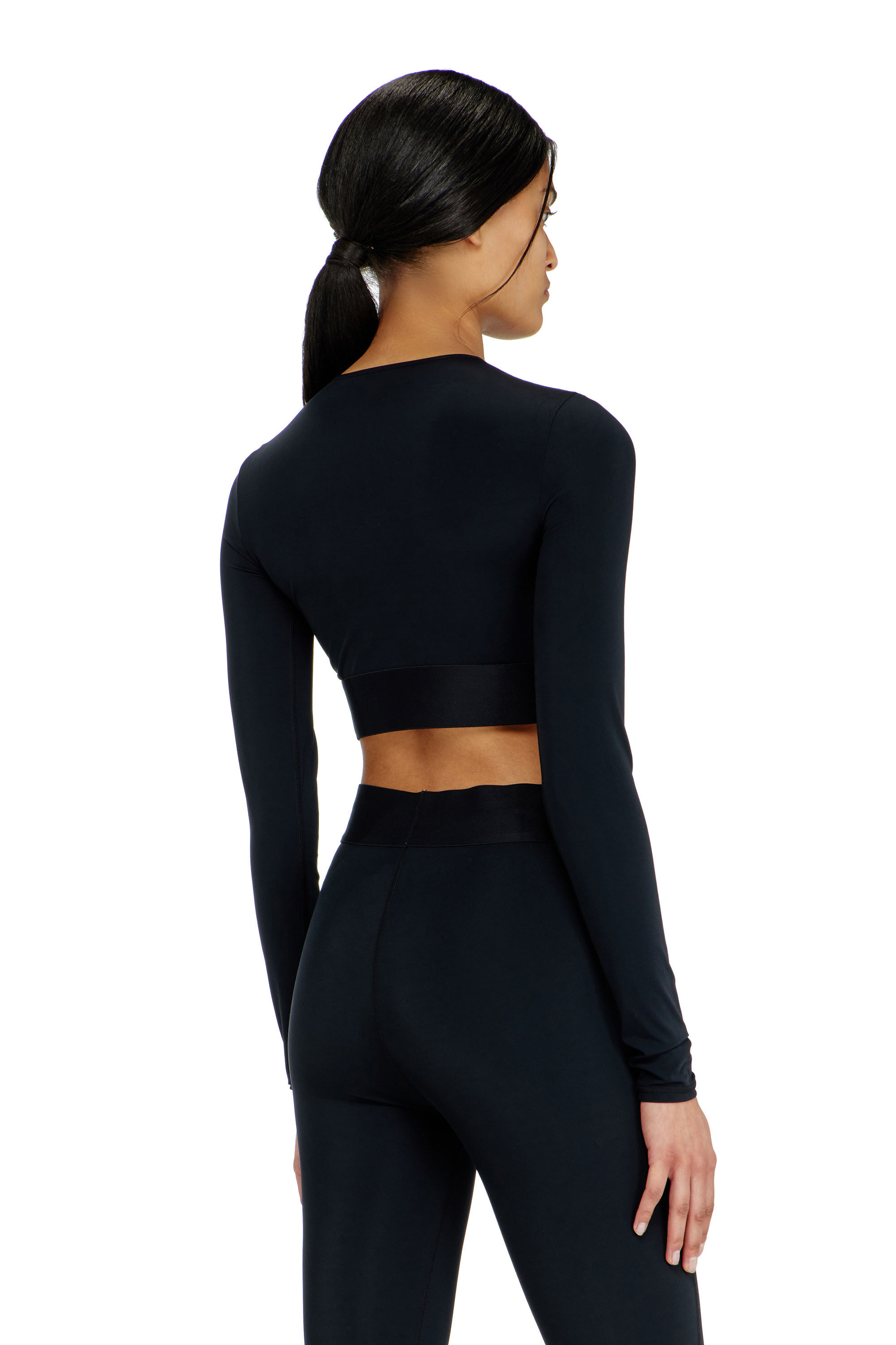 Diesel - MELISSA-D-POP, Woman's Microfibre crop top with cut-off logo in Black - 4