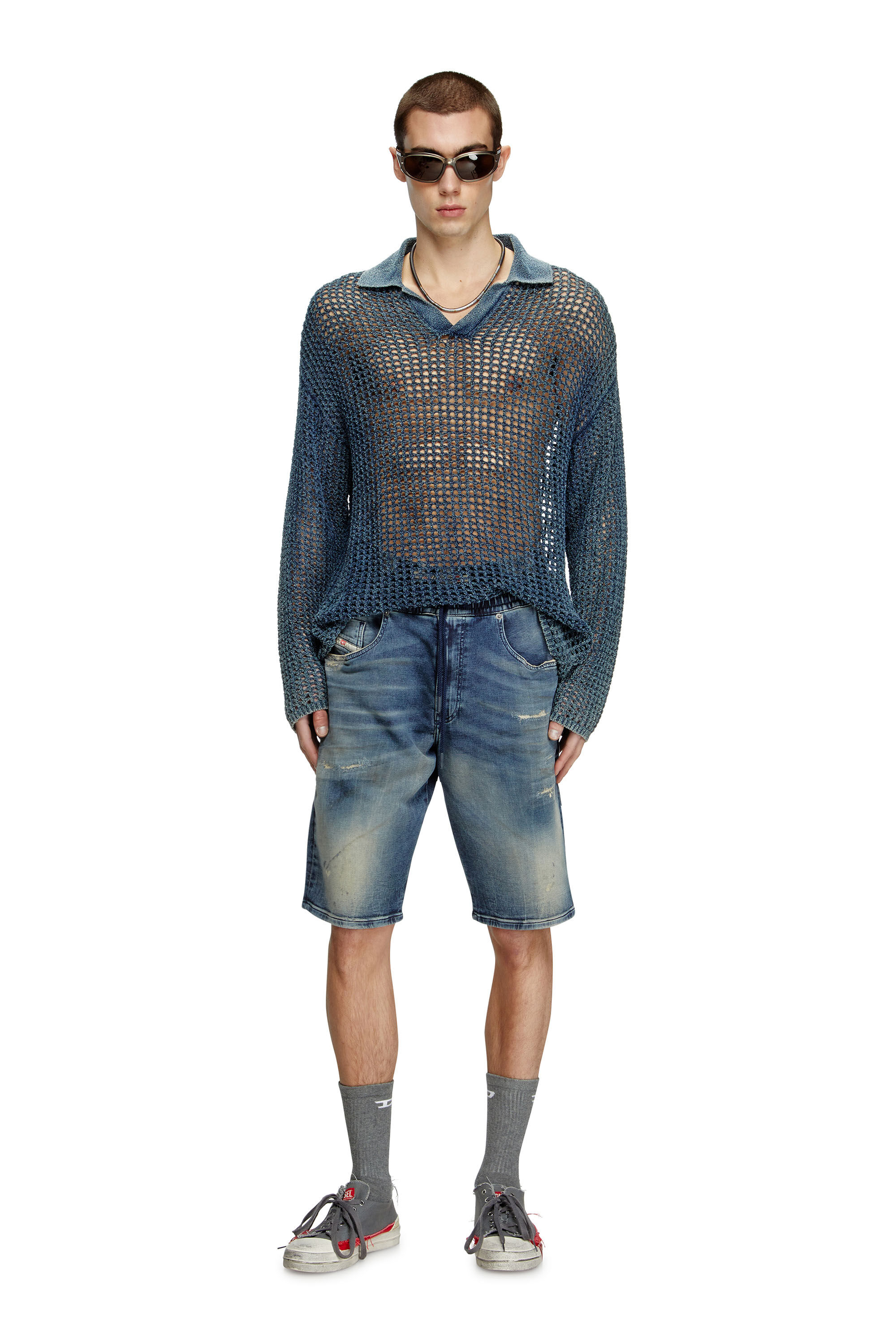 Diesel - 2033 D-KROOLEY-SHORT JOGG, Man's Chino shorts in JoggJeans in Dark Blue - 1