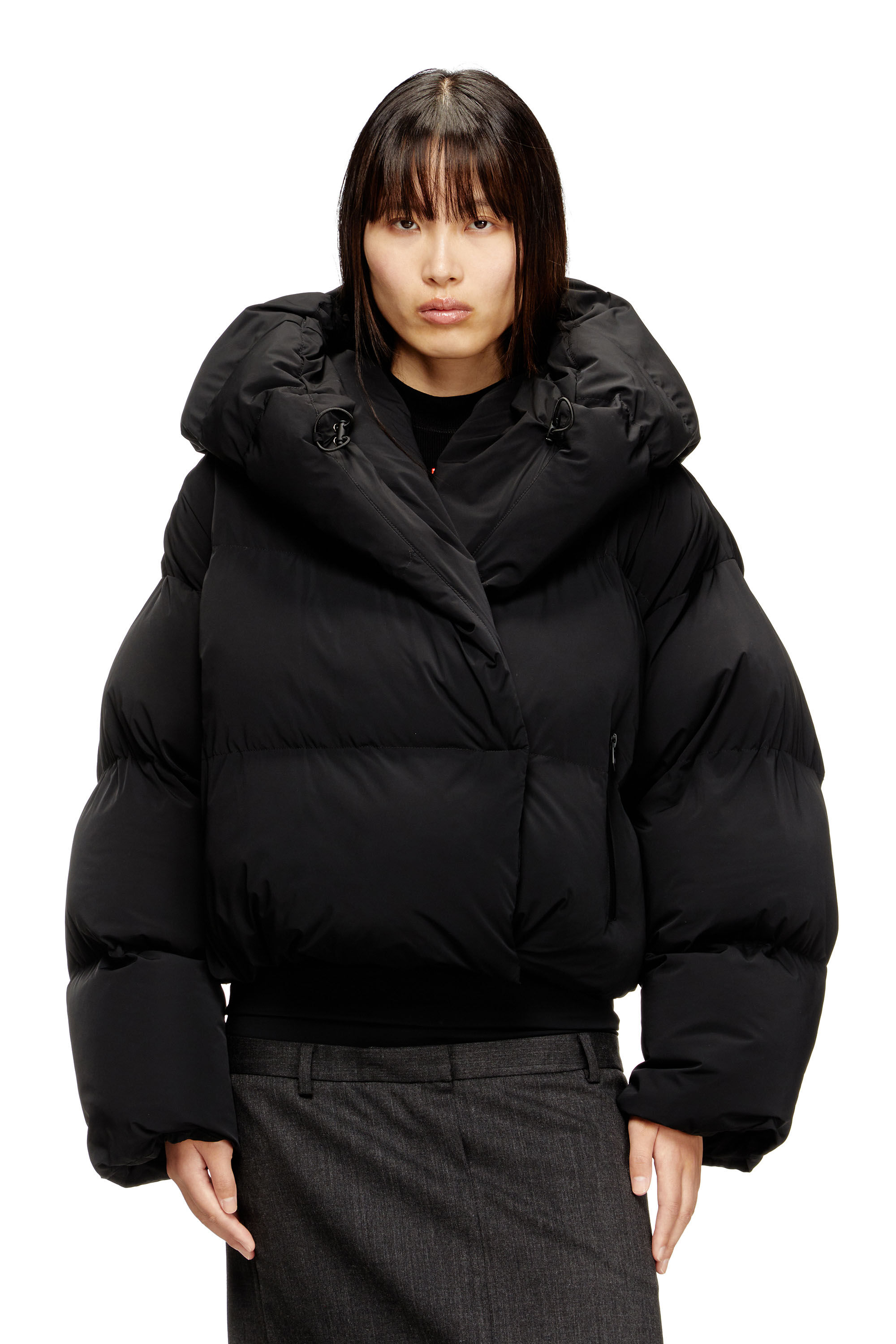 Diesel - W-ILEY-T1, Woman's Wrap puffer in bi-stretch nylon in Black - 3