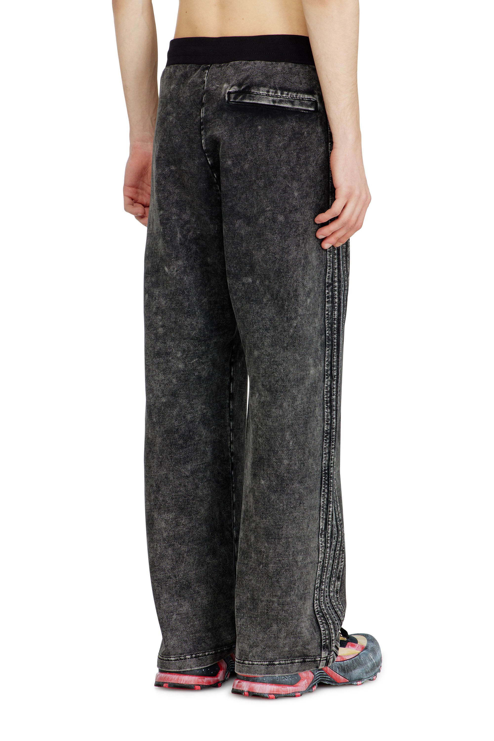 Diesel - P-ALT, Man's Denim-look sweatpants with side bands in Black - 4