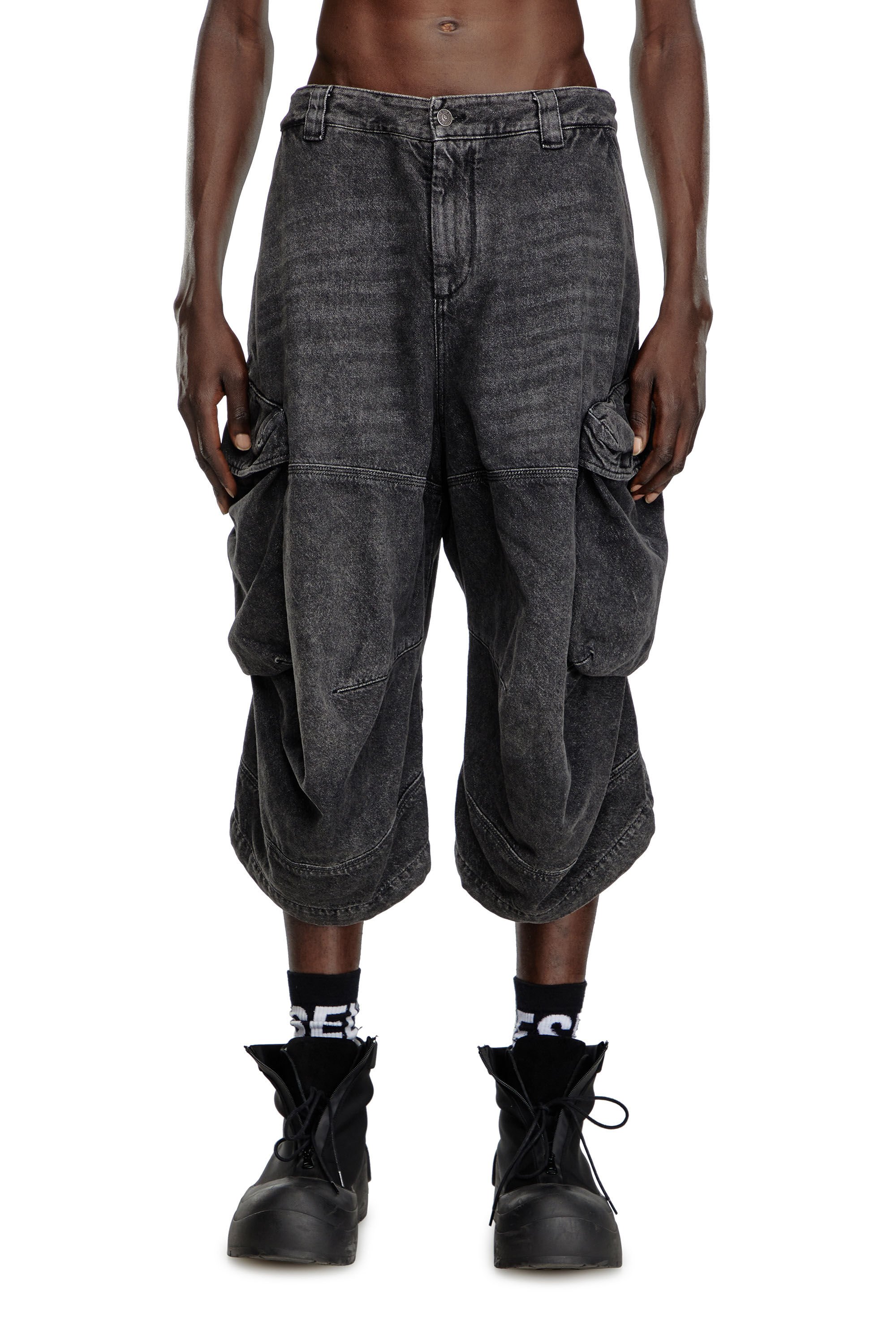 Diesel - D-ARNE-SHORT-S, Man Long shorts in denim with cargo pockets in Black - Image 3