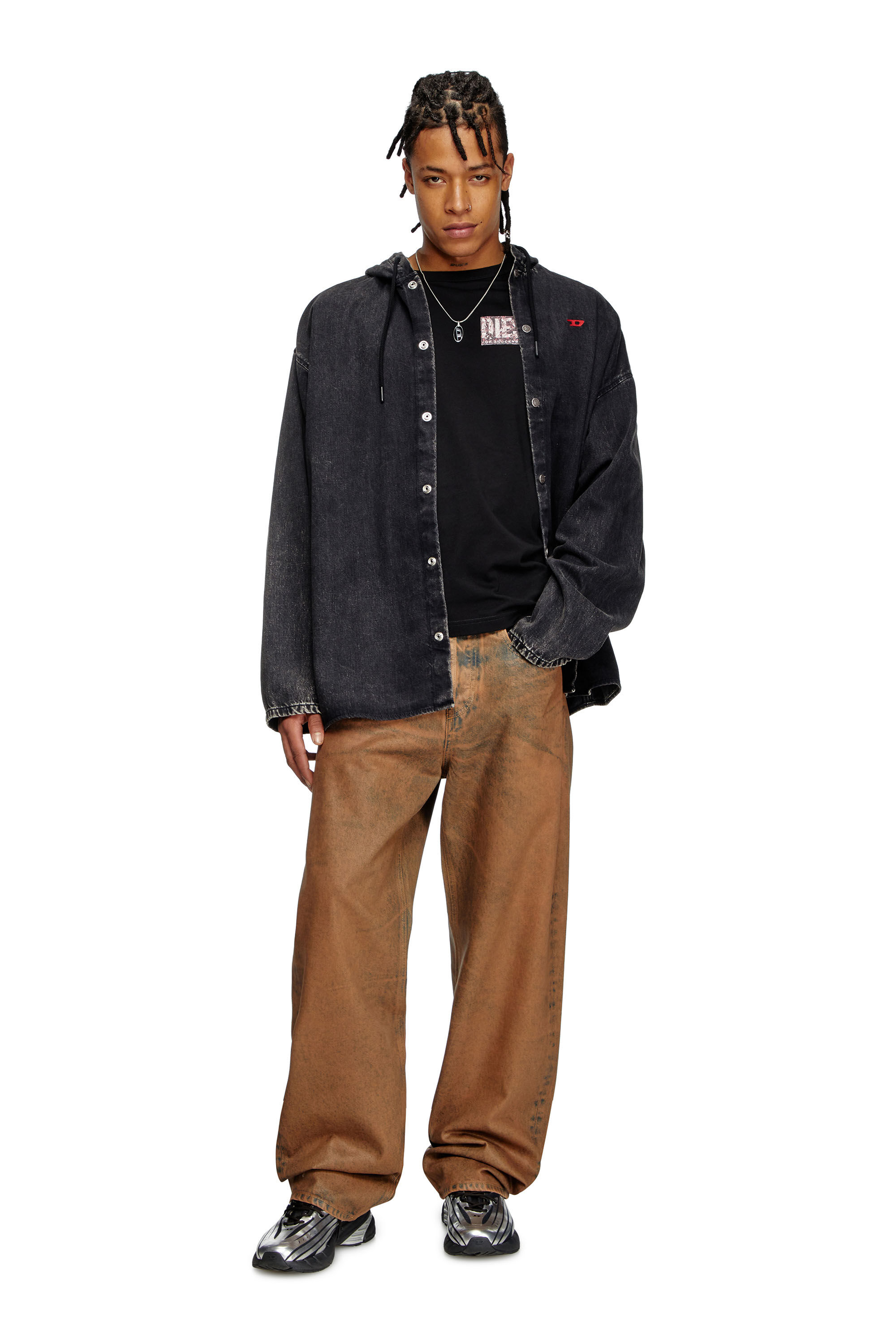 Diesel - T-ADJUST-R19, Man's T-shirt with gabardine patch logo in Black - 1