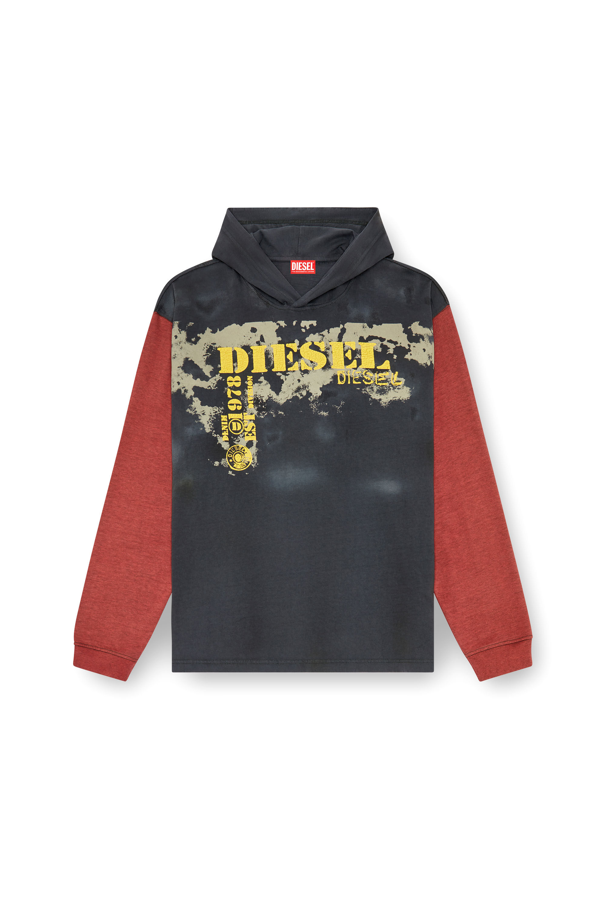 Diesel - T-BOXT-LS-HOOD, Man's Dirty-effect hooded long-sleeve T-shirt in Dark grey - 2