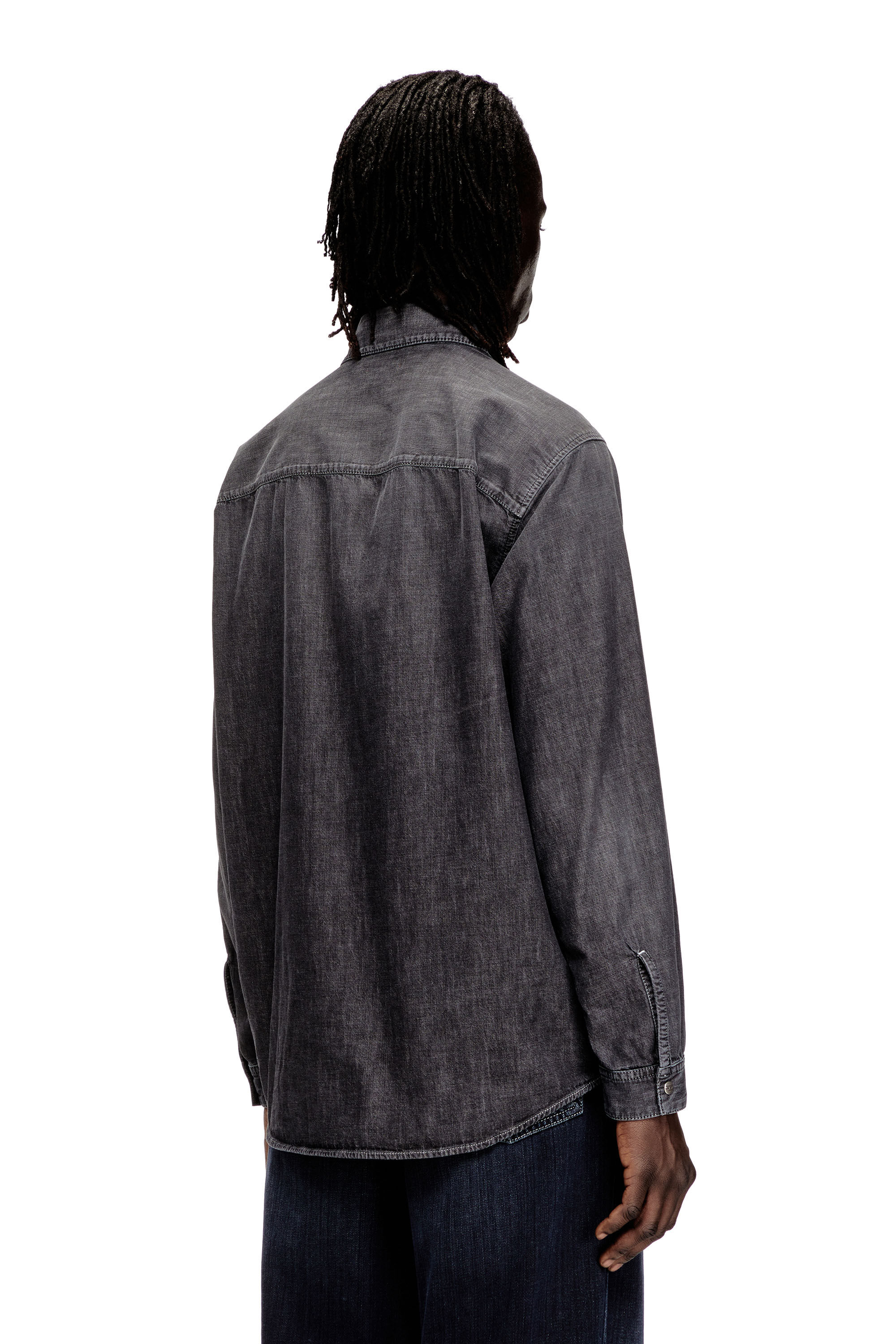Diesel - D-SIMPLY-S15, Man's Denim shirt with back embroidery in Grey - 4