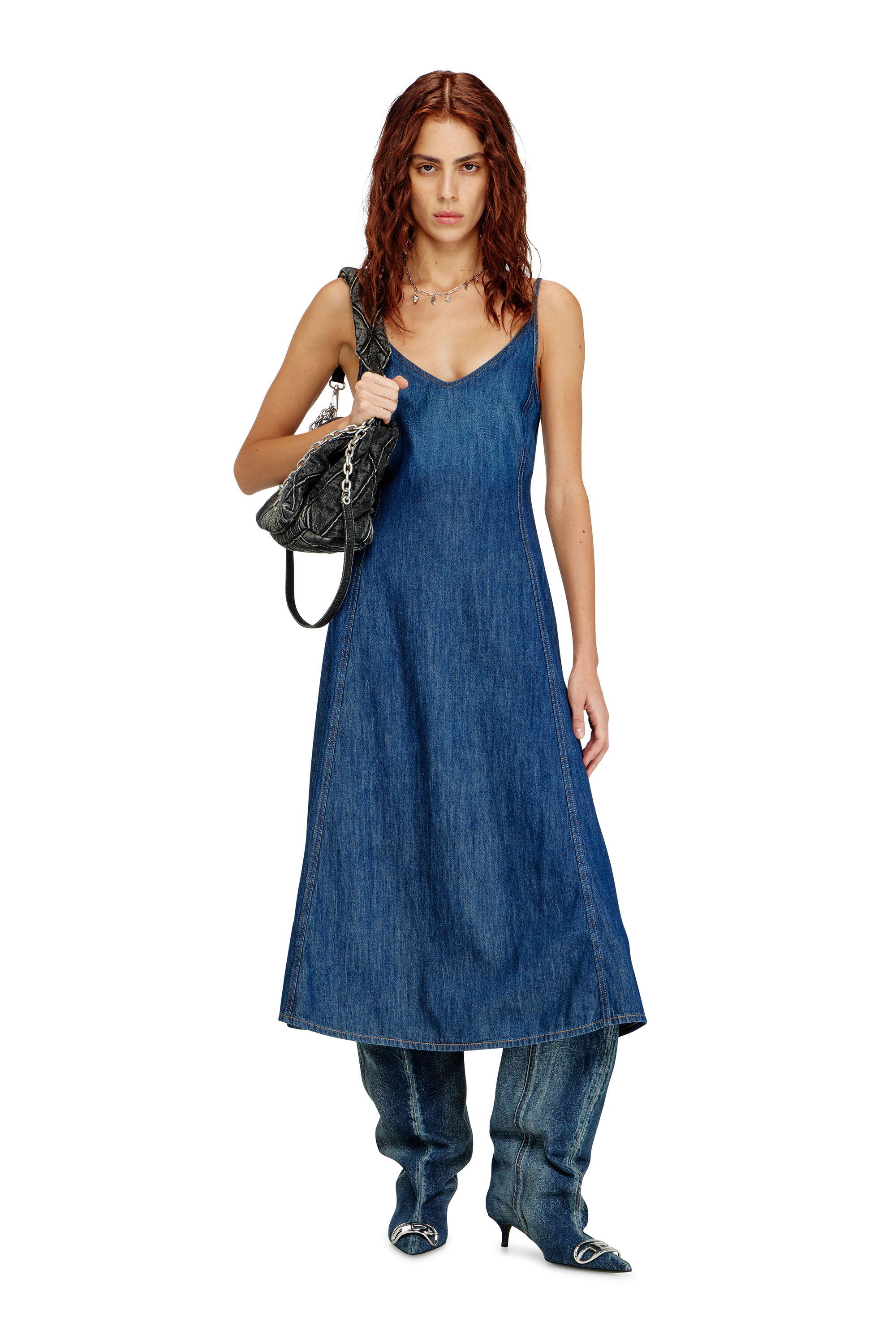 Diesel - DE-BELD-D, Woman's Midi dress in clean-wash denim in Medium blue - 1