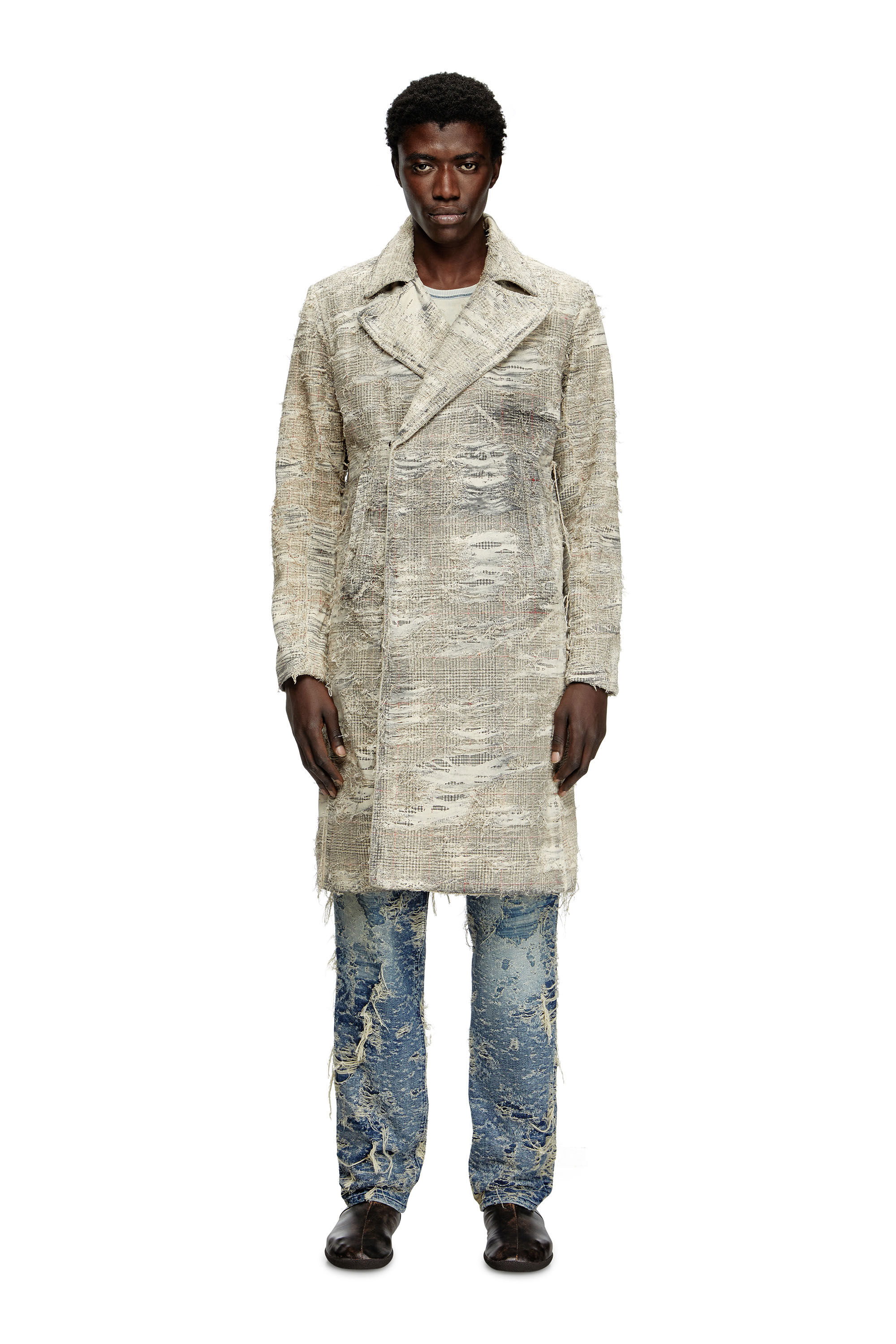 Diesel - D-ISCO-FSG, Man's Coat in distressed Prince of Wales denim in Grey - 3