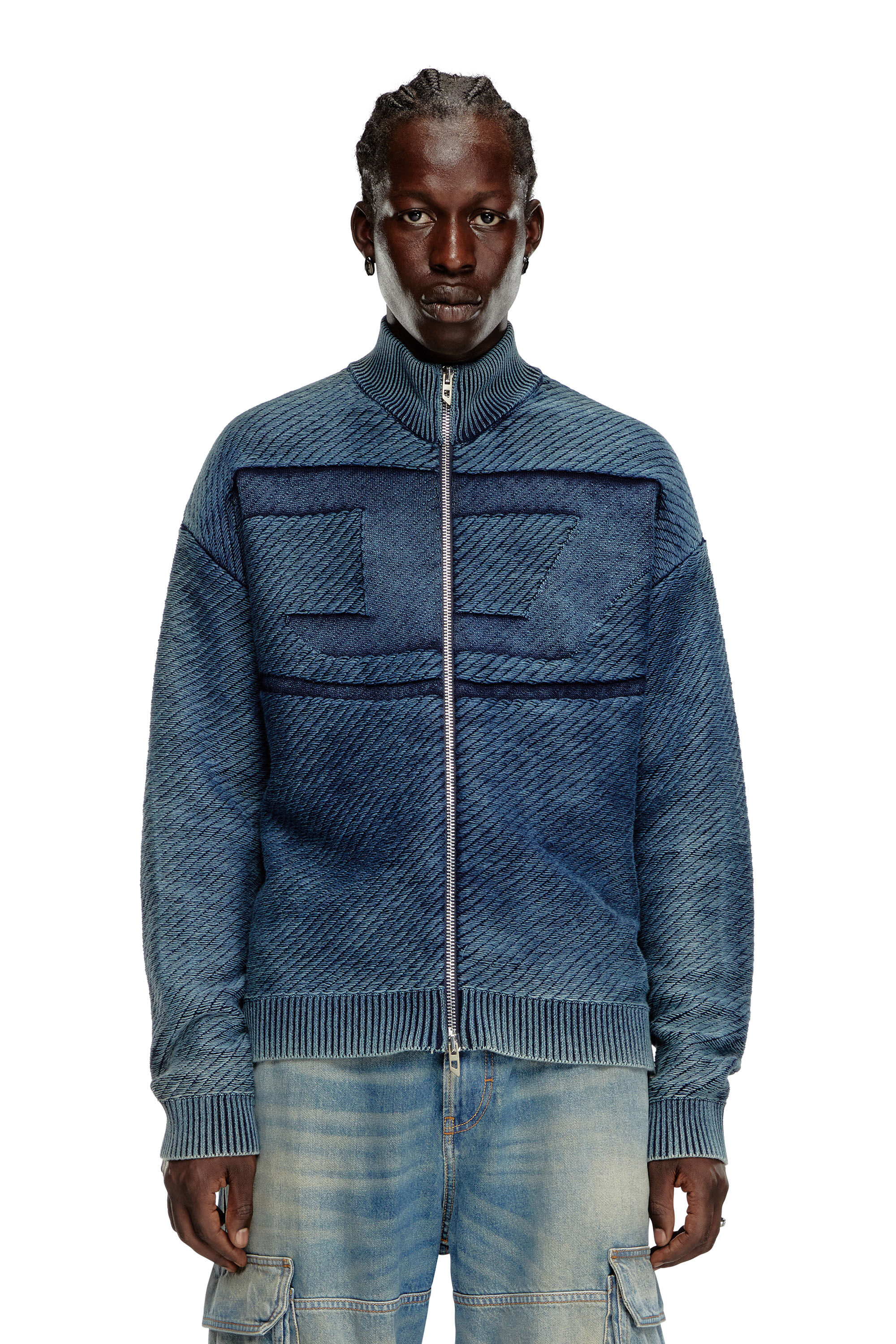 Diesel - K-KLEVERY-ZIP, Man Denim-effect zip-up cardigan in cotton in Blue - Image 6