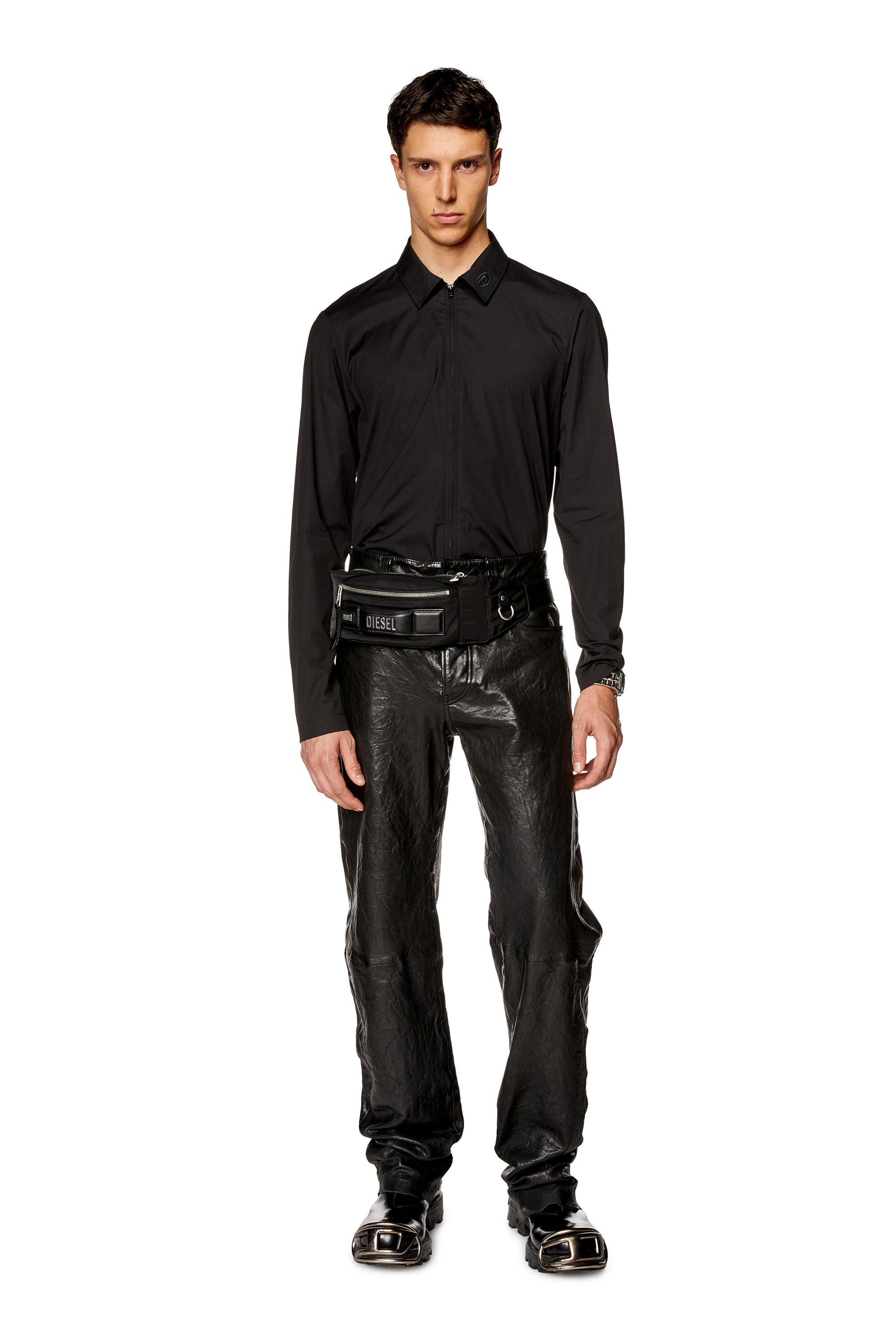 Diesel - S-STUCK, Man Logo-embroidered zip shirt in Black - Image 4