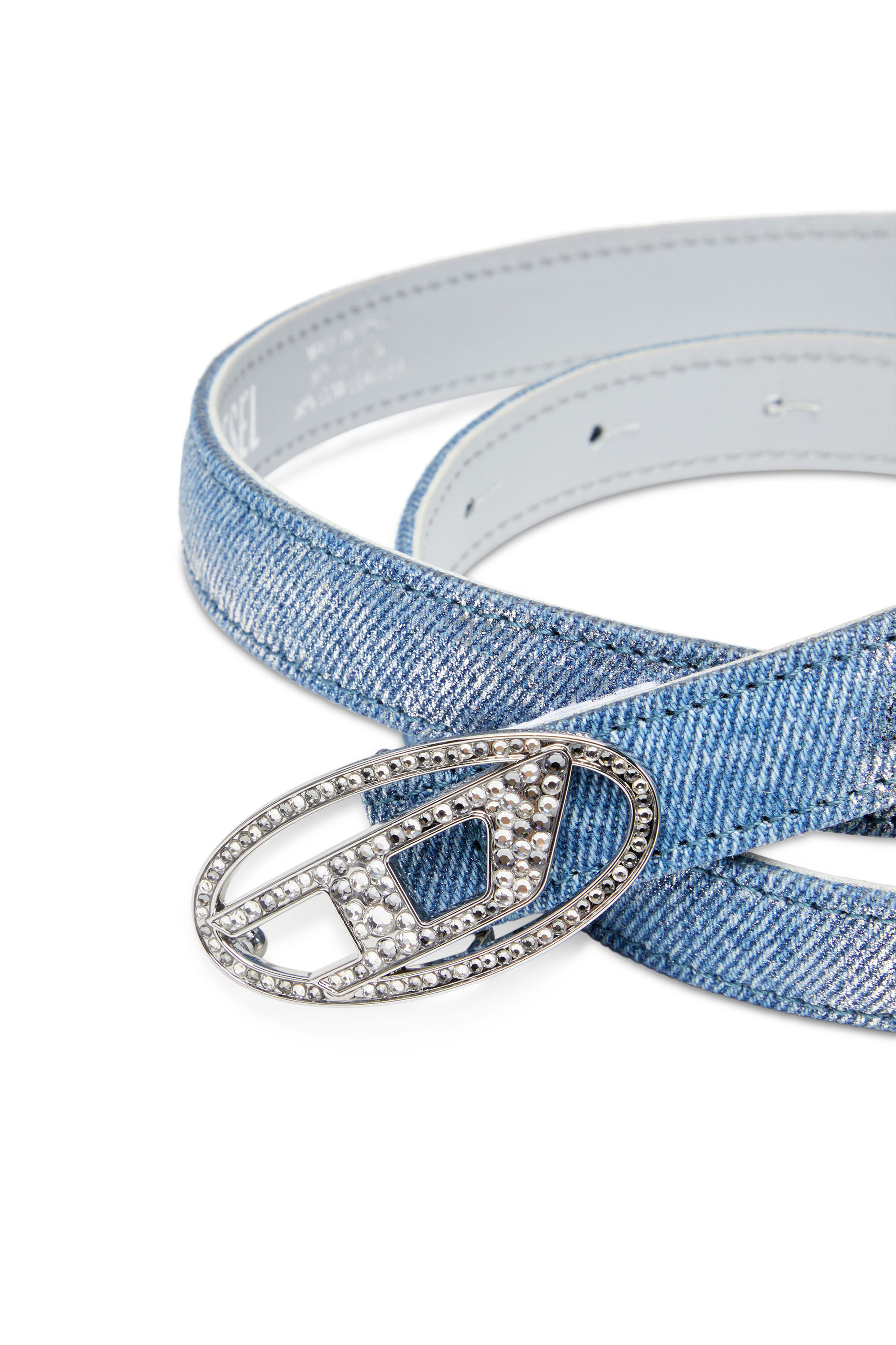 Diesel - B-1DR STRASS 20, Woman Slim belt in foiled denim and leather in Blue - Image 3
