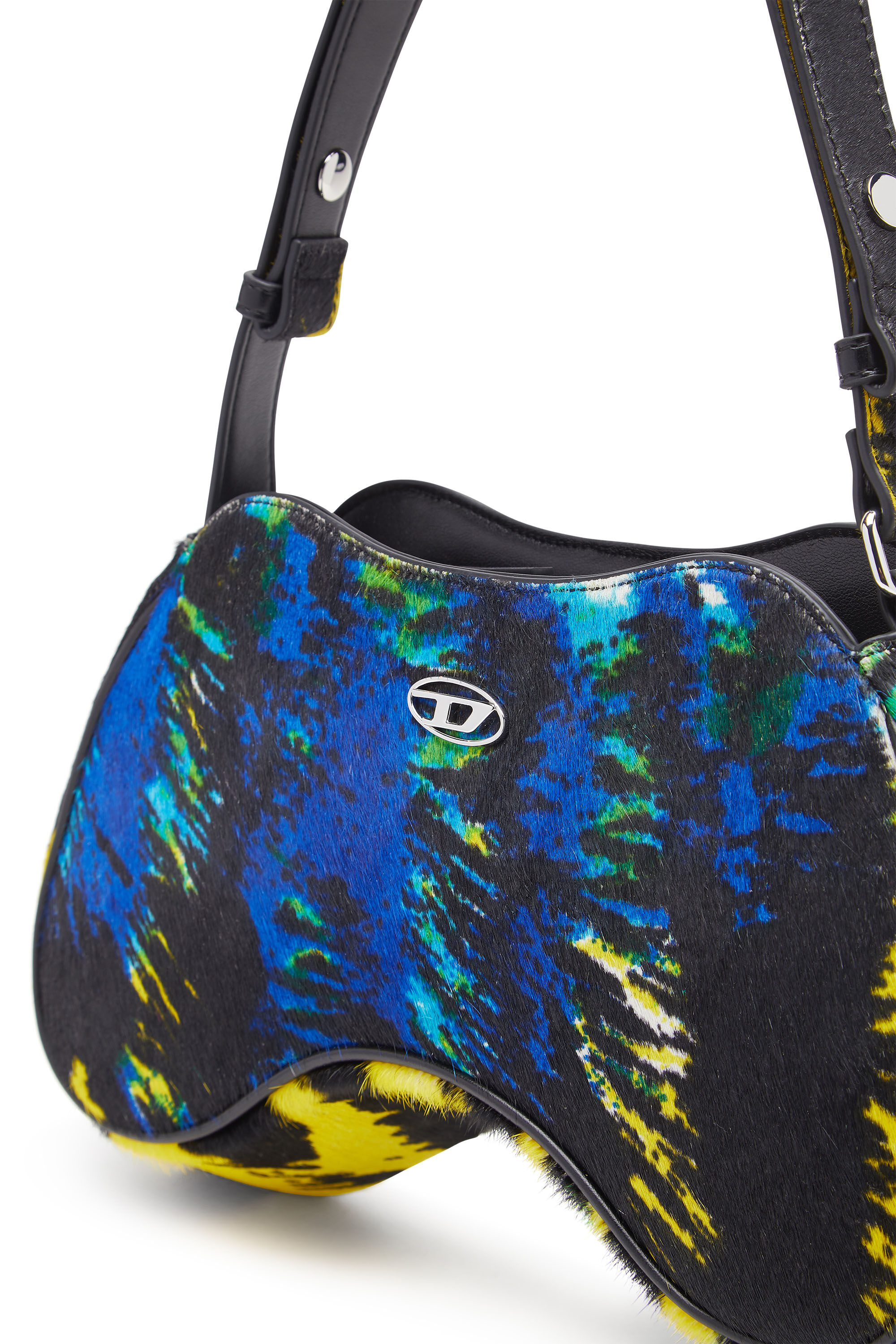 Diesel - PLAY SHOULDER, Woman's Play-Shoulder bag in tiger-print calf hair in Yellow/Blue - 2
