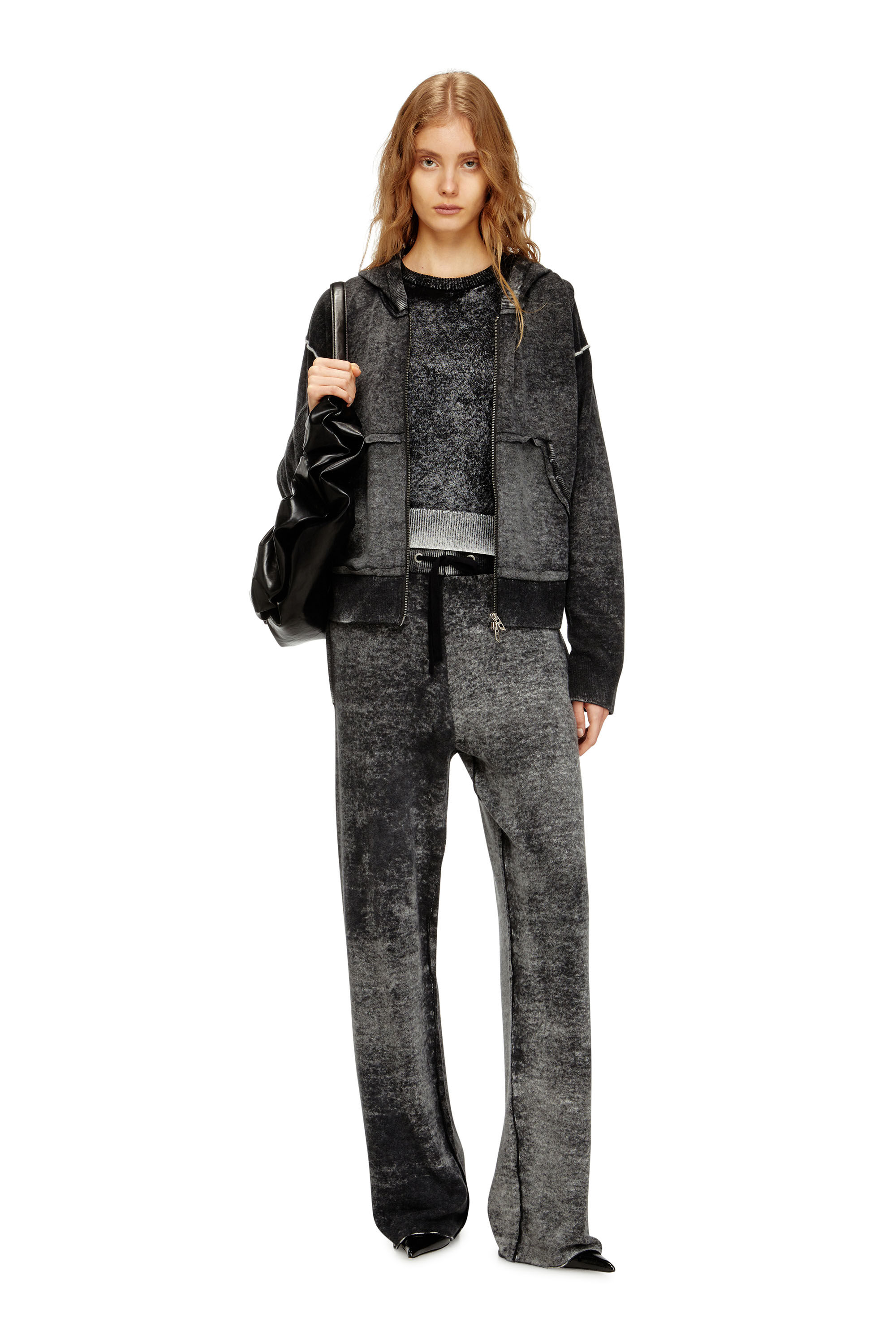 Diesel - M-HONORINE, Woman's Reverse-print knitted wool track pants in Dark grey - 1