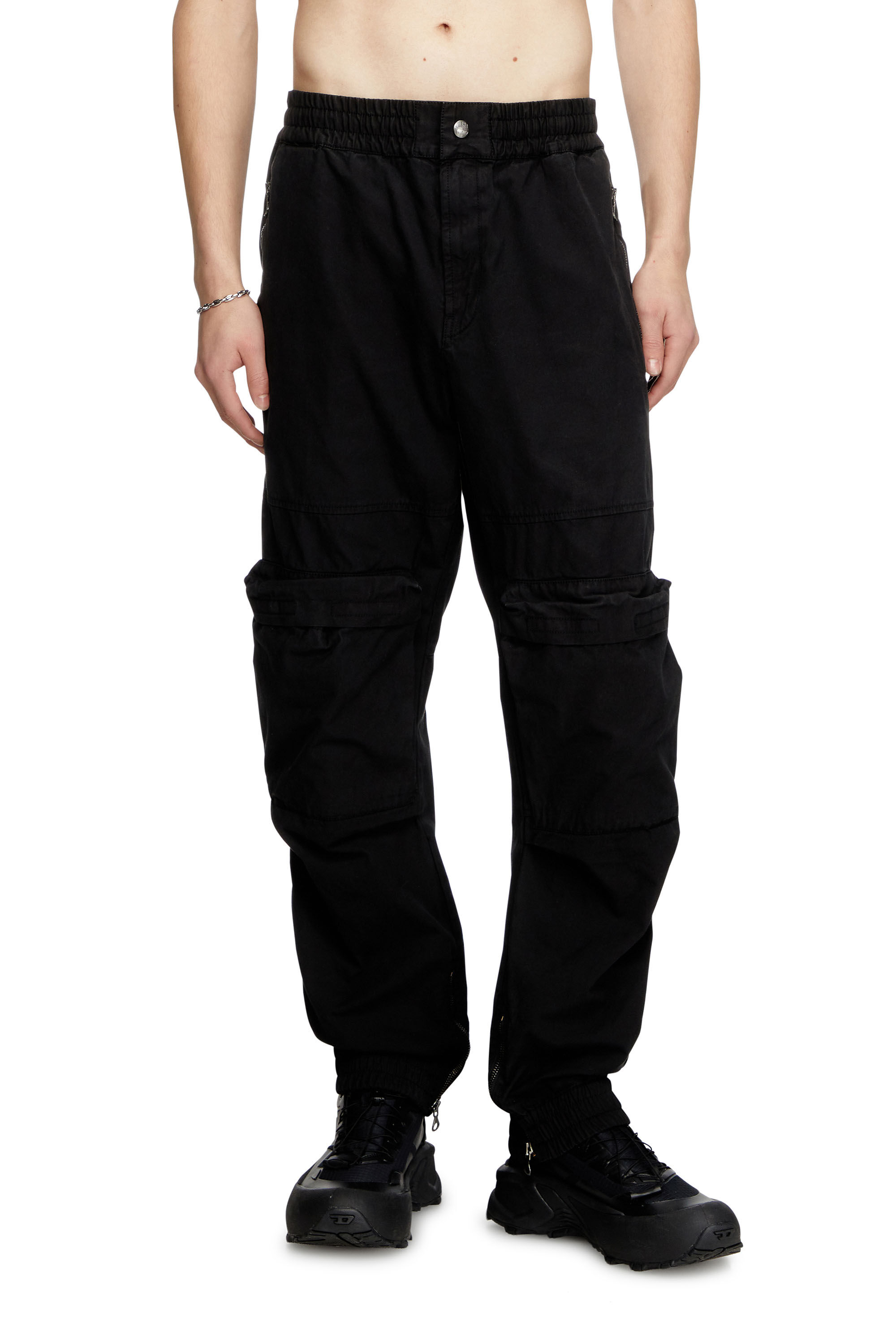Diesel - P-BEECK, Man's Cargo pants in faded organic cotton in Black - 3