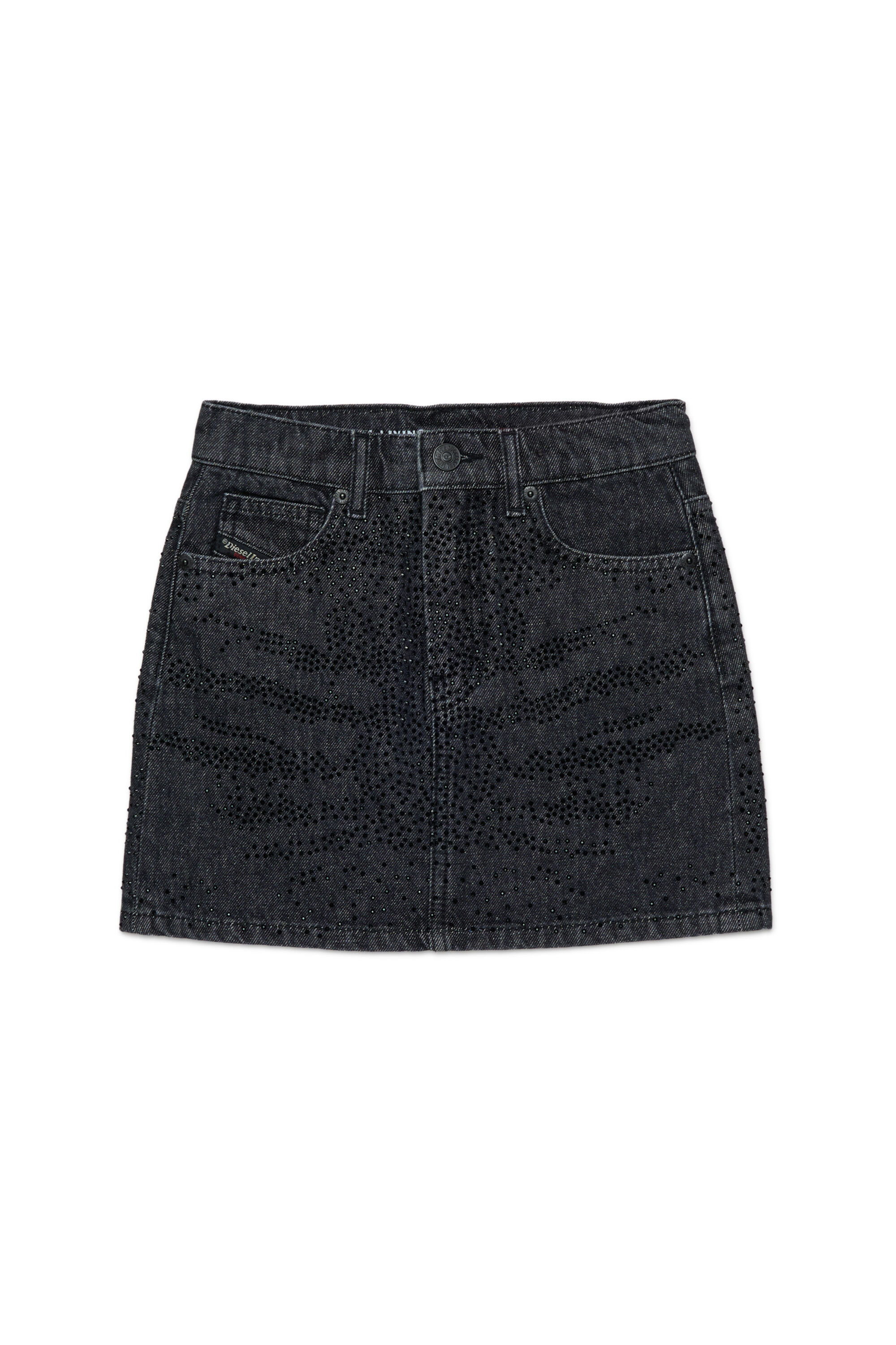 Diesel - GIANNA, Woman's Cotton miniskirt with shiny details in Black/Dark grey - 1