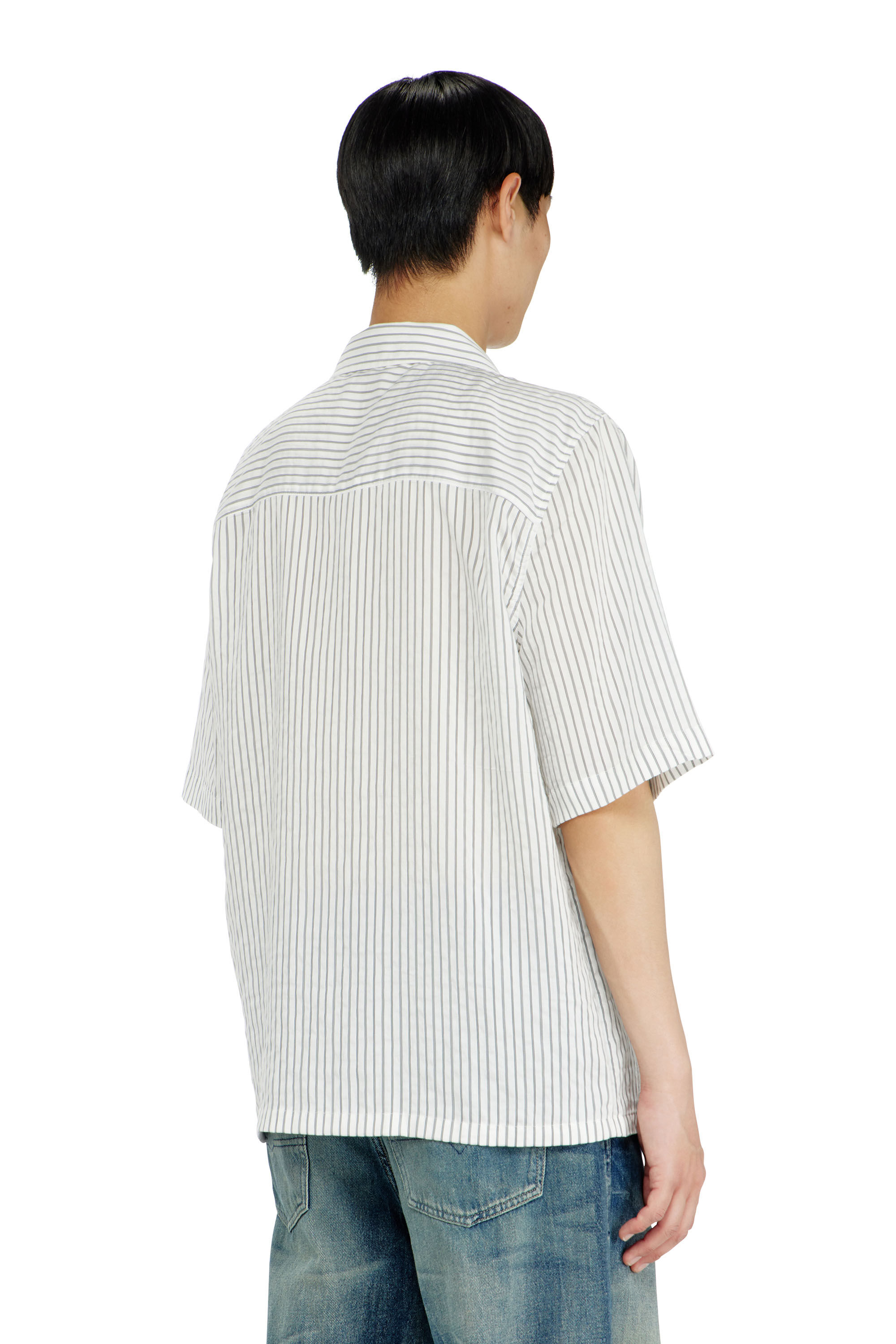 Diesel - S-MAC-EFBV, Man's Half-sleeve shirt in pinstripe modal in White/Grey - 4