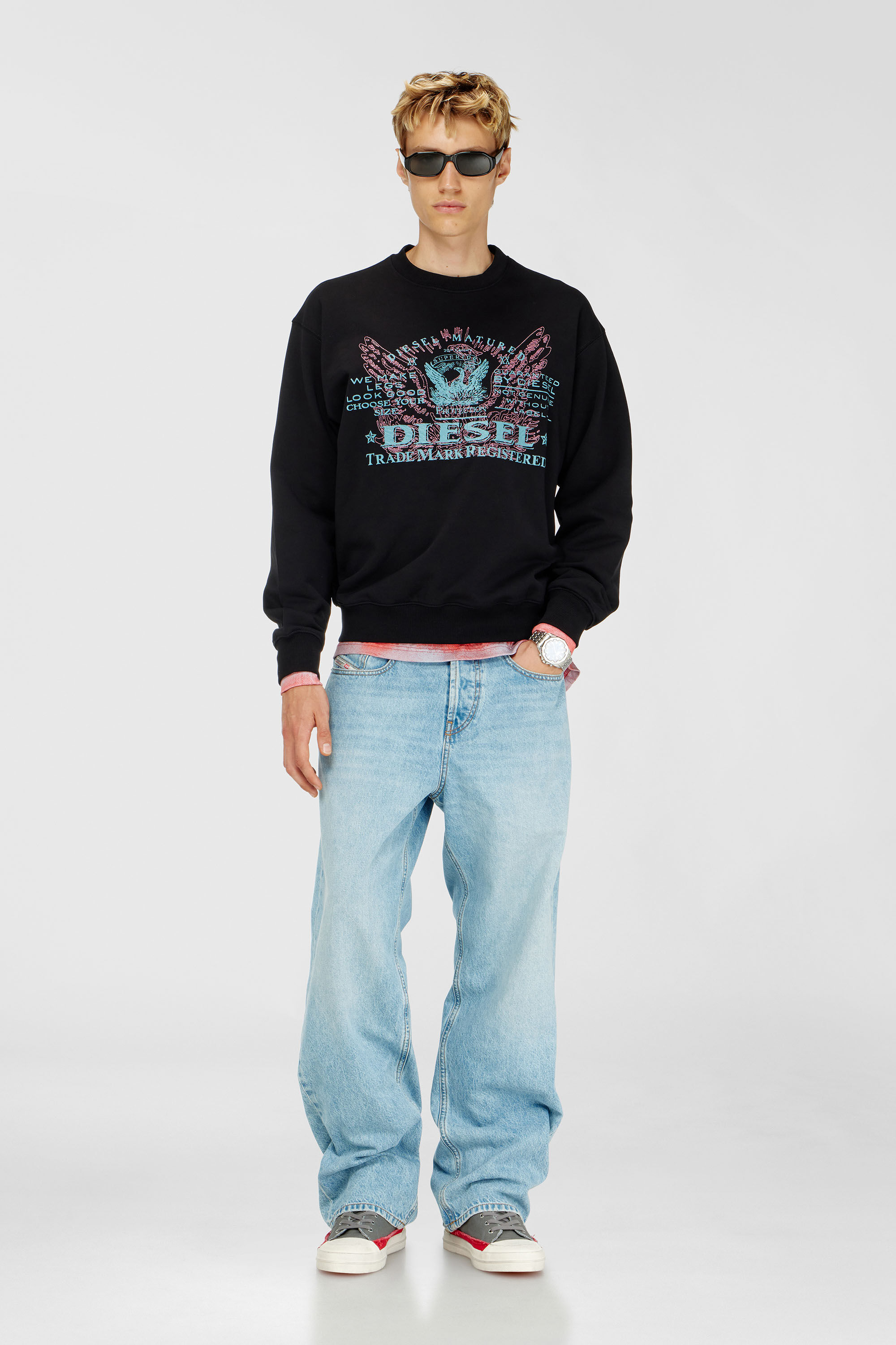 Diesel - S-LUK-R-FEN-T92, Man's Cotton sweatshirt with graphic print in Black - 1
