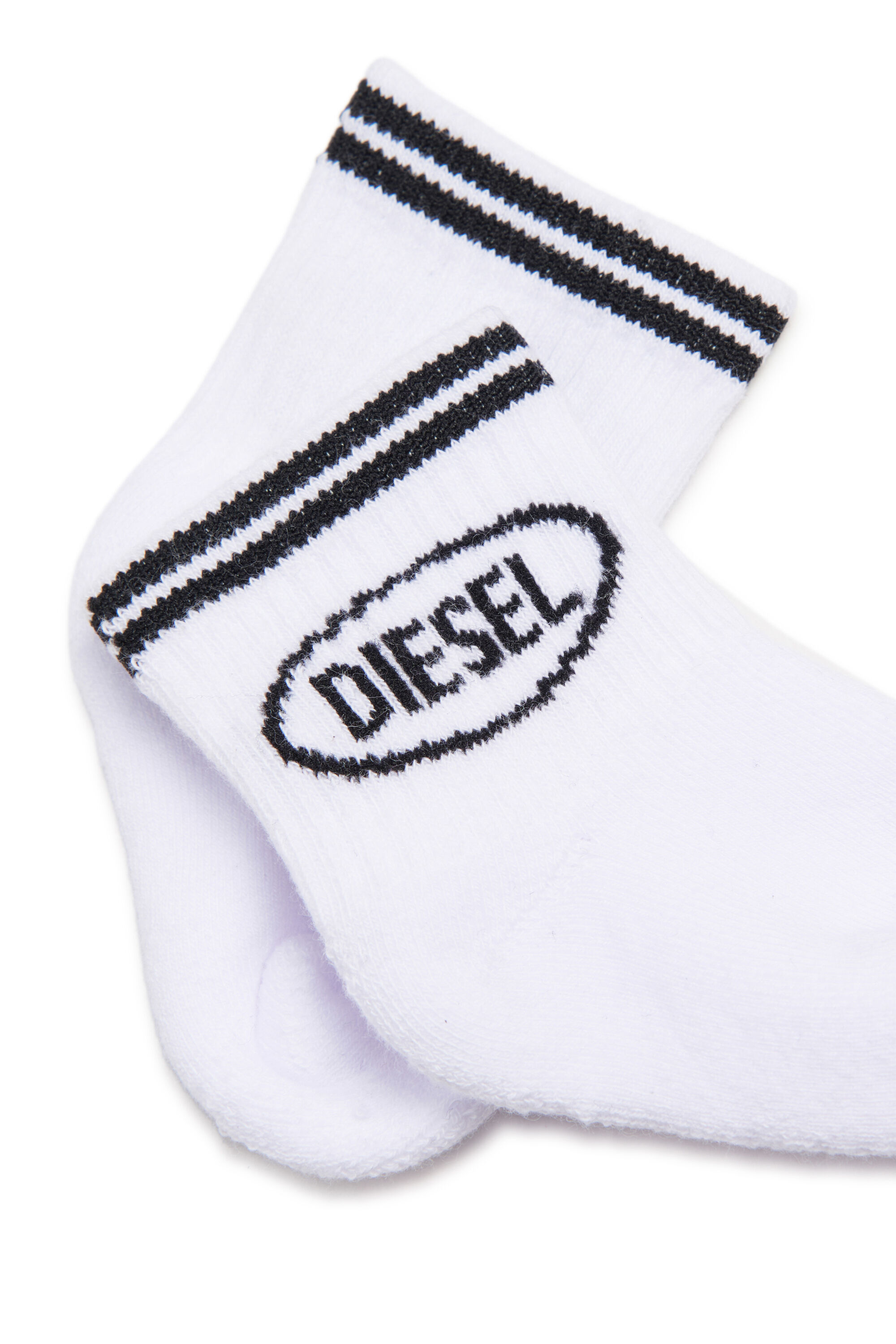 Diesel - ZOLPYB, Unisex's Cotton socks with striped cuffs in White/Black - 2
