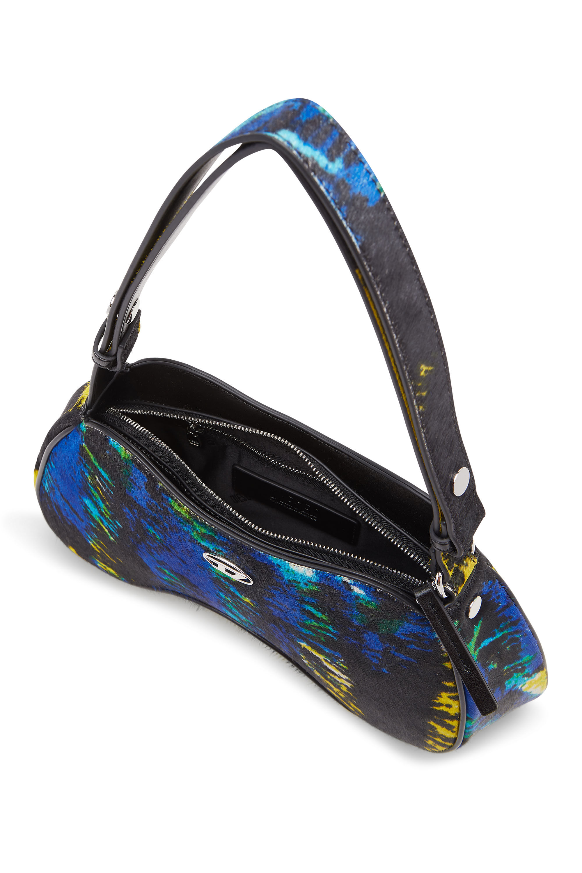 Diesel - PLAY SHOULDER, Woman's Play-Shoulder bag in tiger-print calf hair in Yellow/Blue - 5
