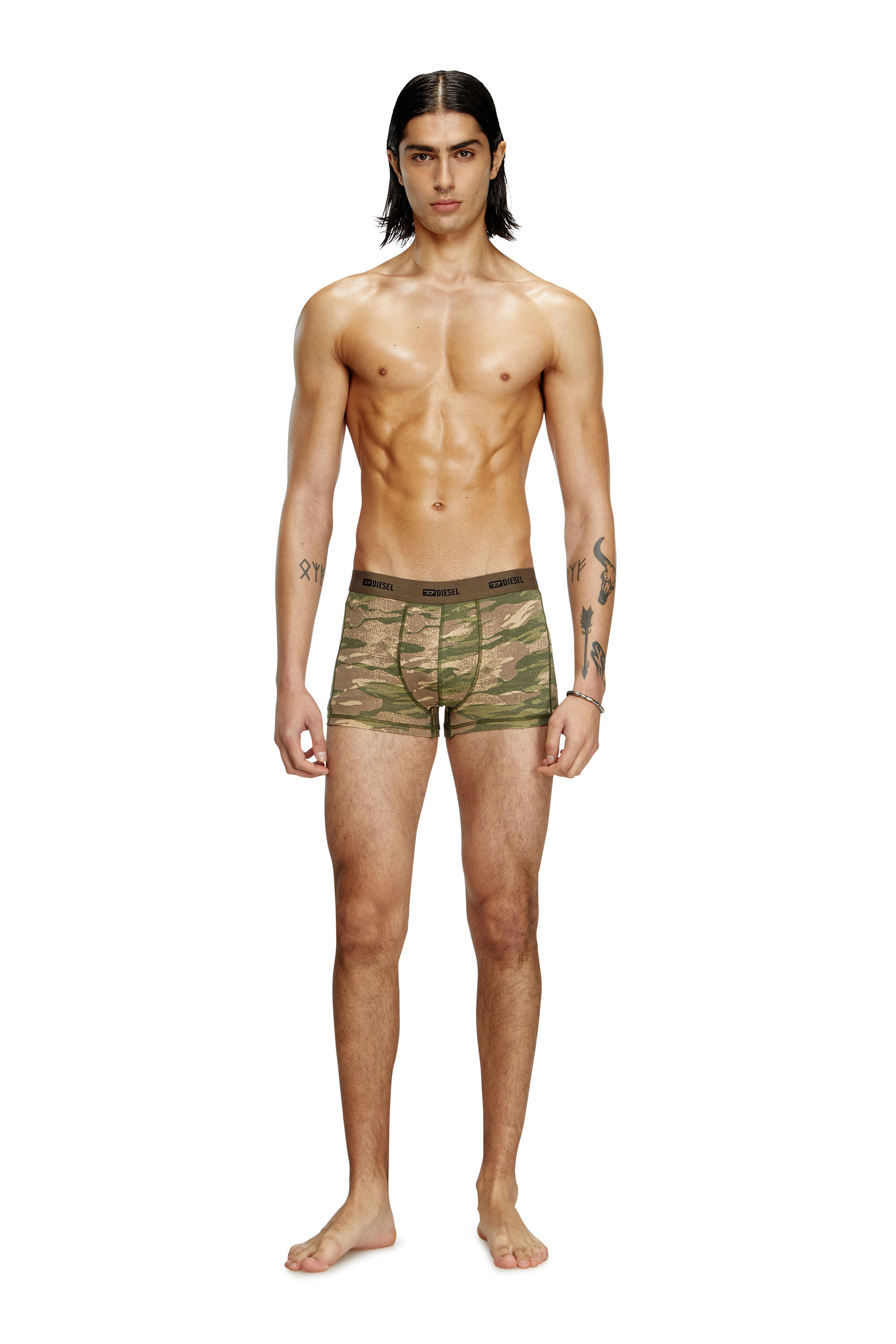 Diesel - DAMIEN-UTLT-3PACK, Man's 3-pack of boxer briefs plain and camo in Brown/Green - 1