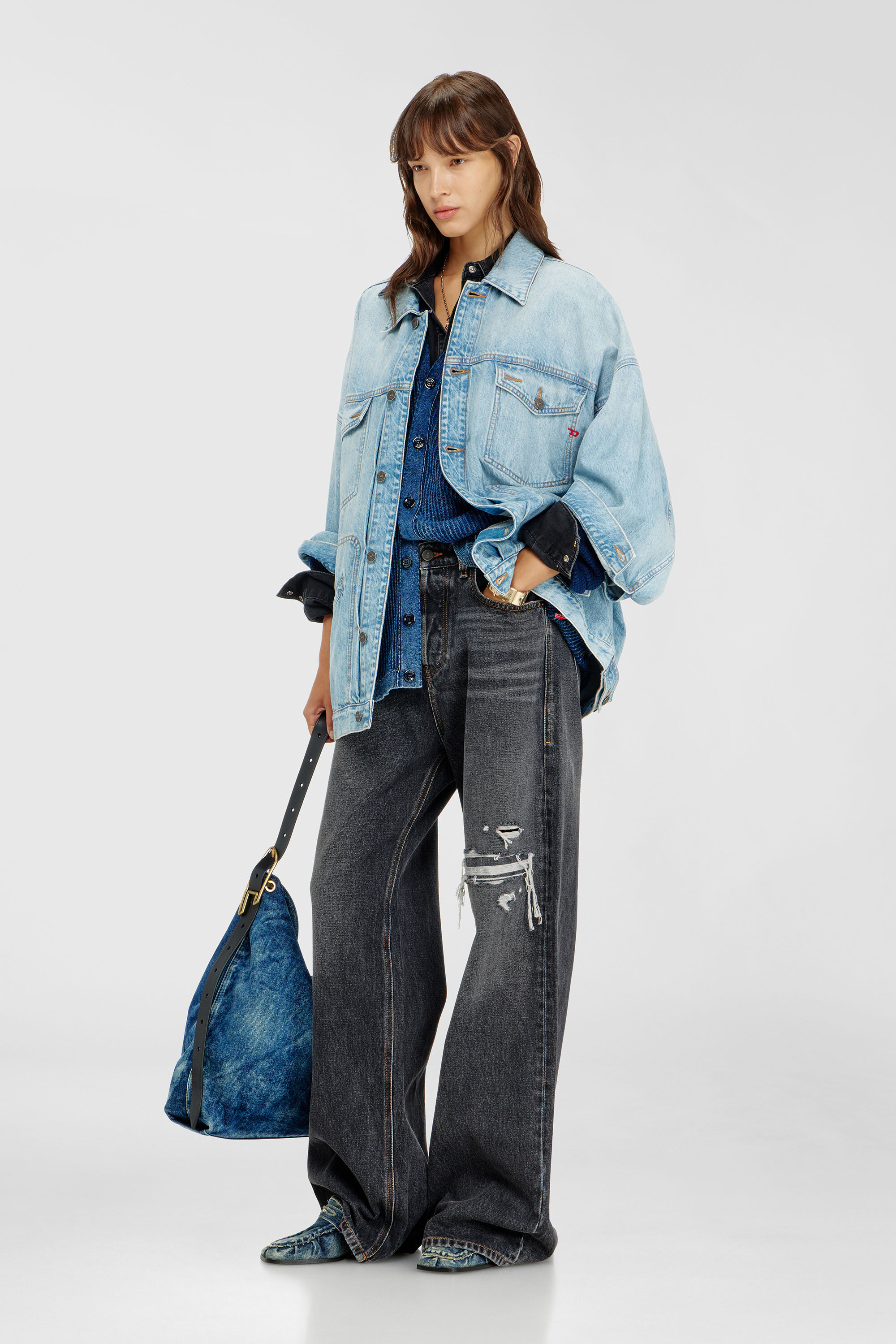 Diesel - DE-LIN, Woman's Oversized denim workwear jacket in Light Blue - 1