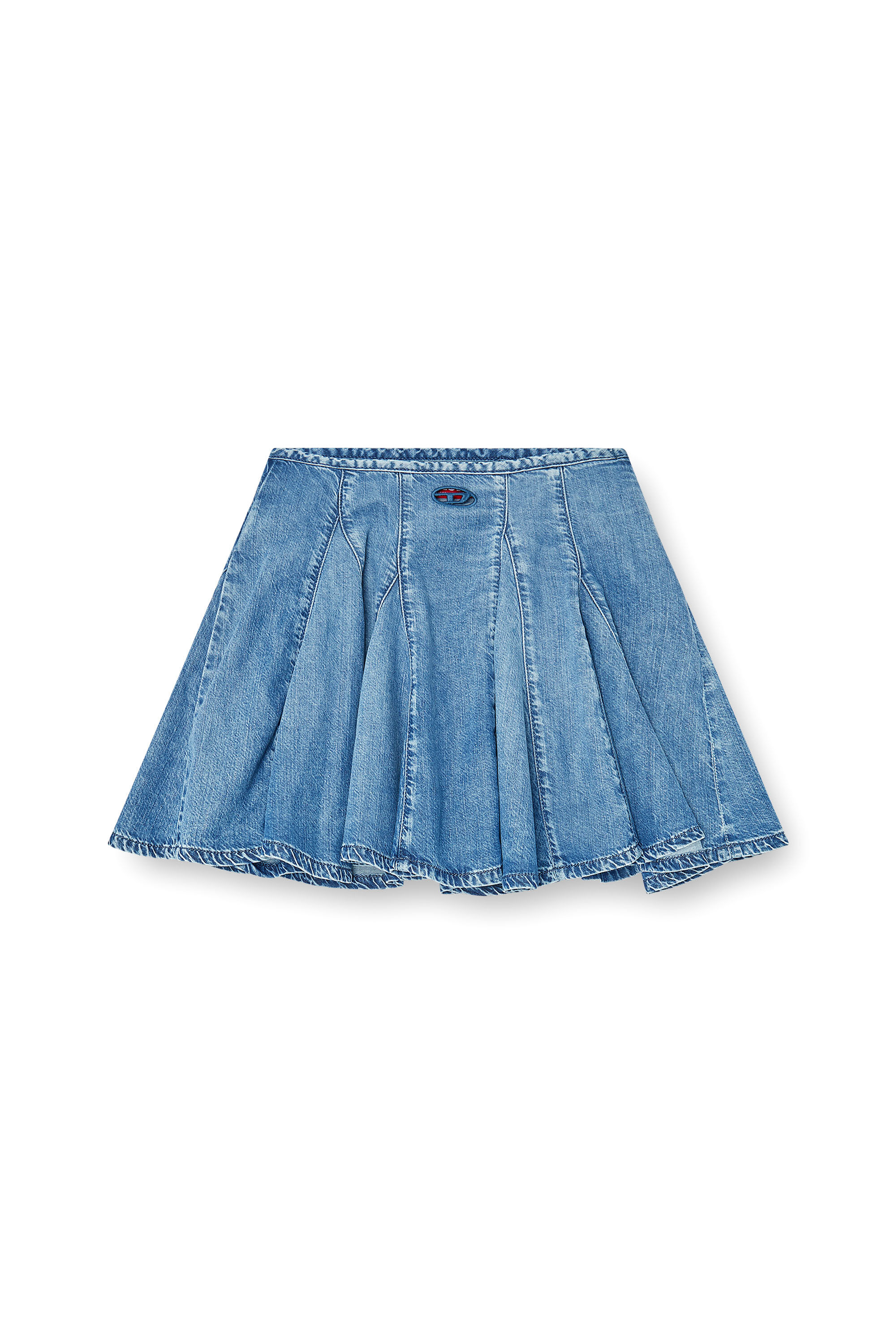 Diesel - DE-SPIKI-S, Woman's Short pleated skirt in lightweight stonewashed denim in Light Blue - 2