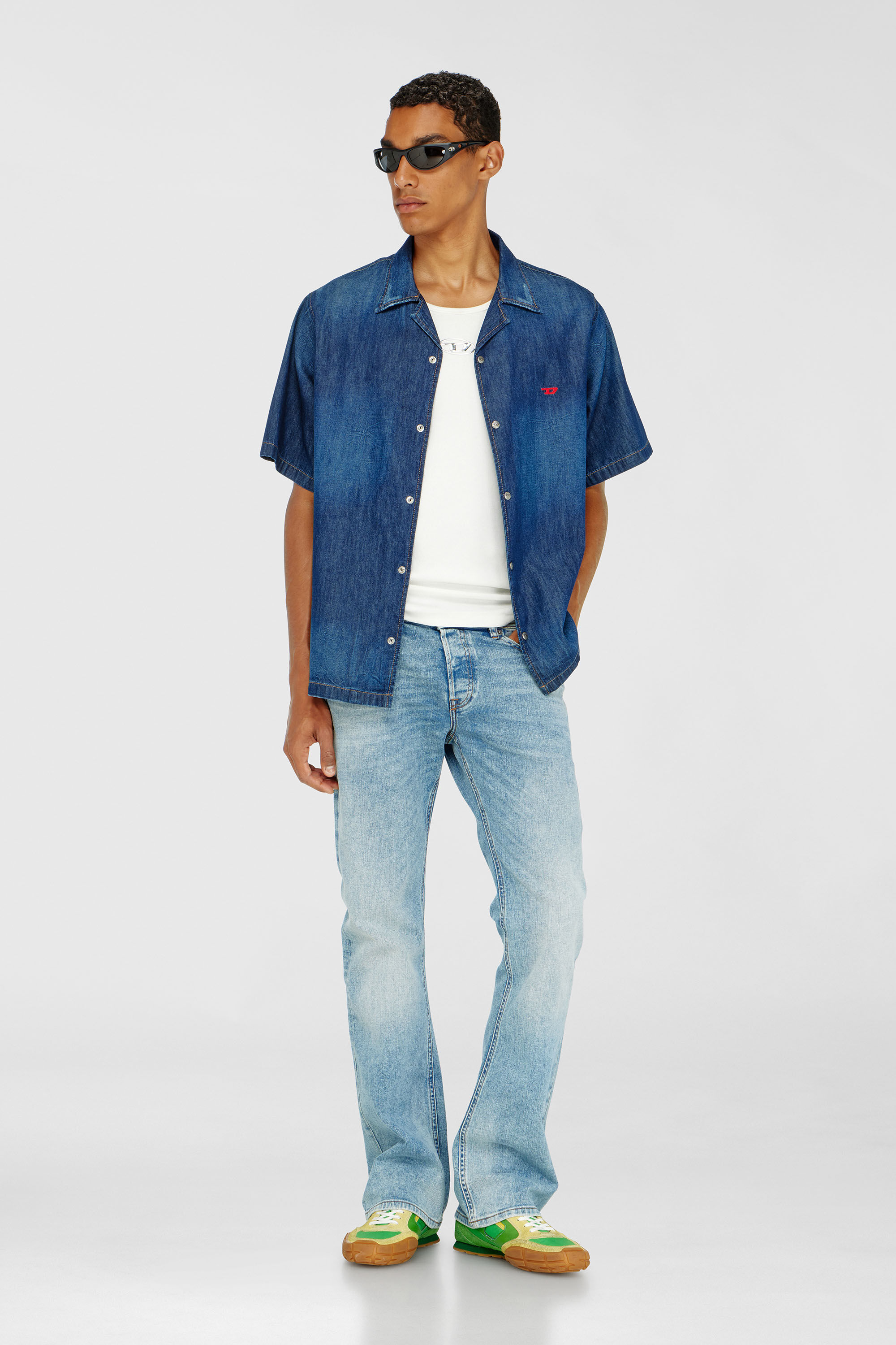 Diesel - D-NABIL-D, Man's Denim short-sleeve shirt in Medium blue - 1