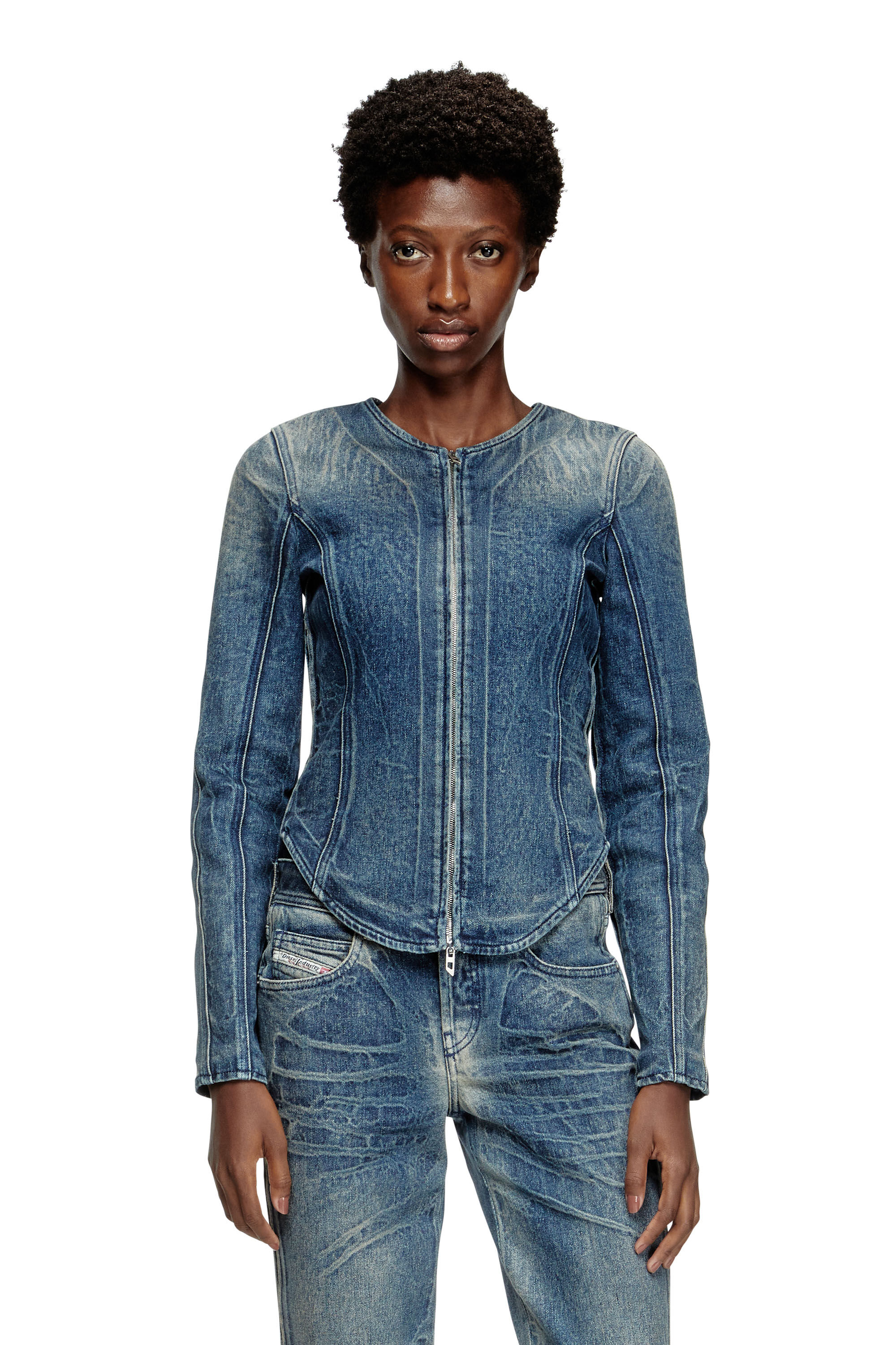 Diesel - DE-GARY-FSG, Woman's Jacket in Ghost Embossed denim in Dark Blue - 3