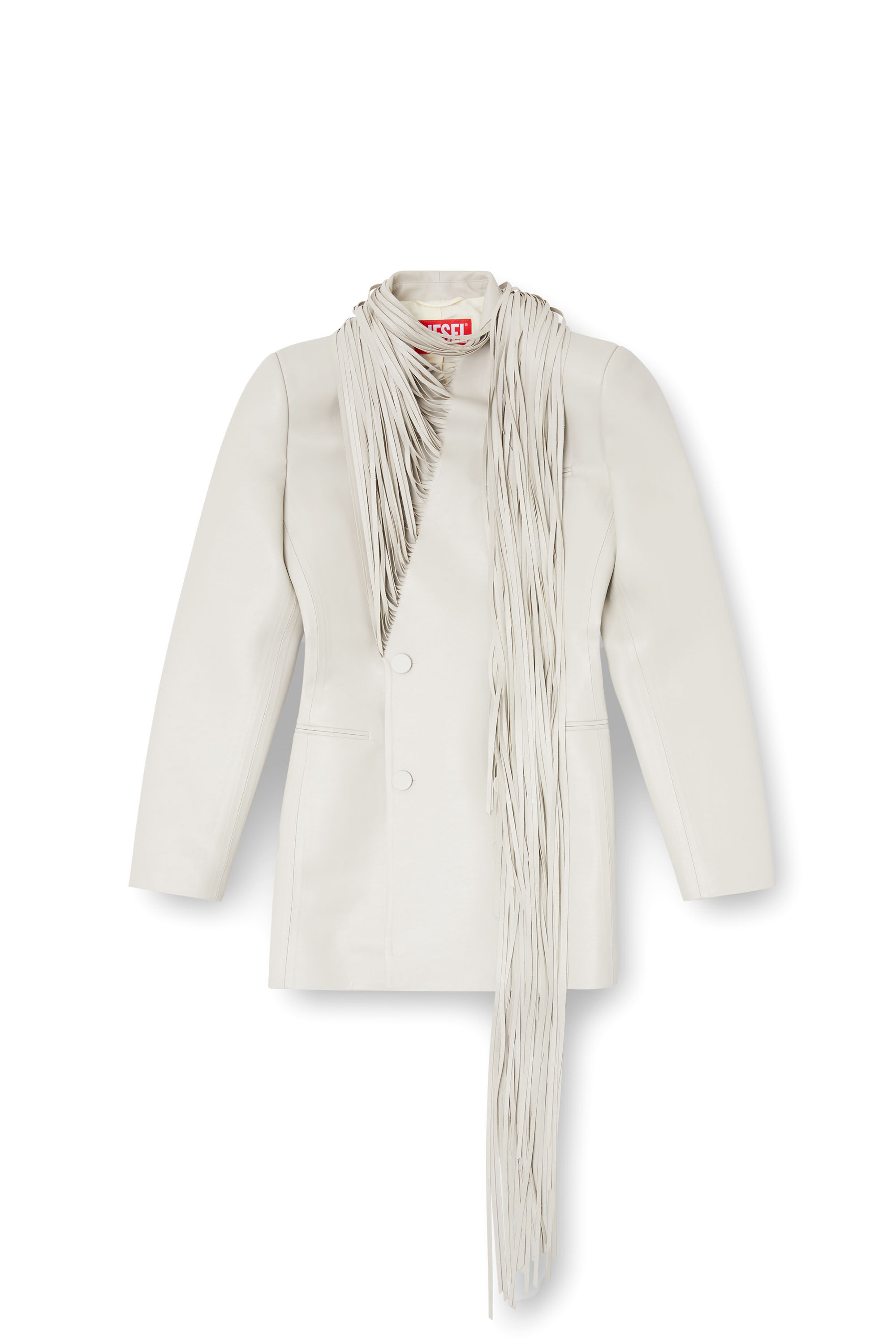 Diesel - G-SHANK, Woman's Short coat with shredded scarf fringing in Light Grey - 2