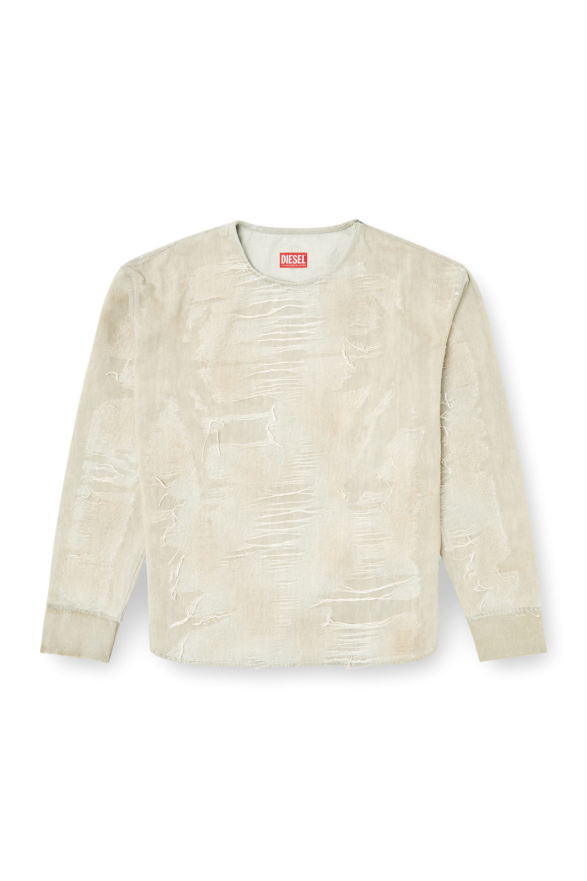 Diesel - D-JUST-FSG1, Man's Sweater in micro-distressed jacquard denim in Light Grey - 2
