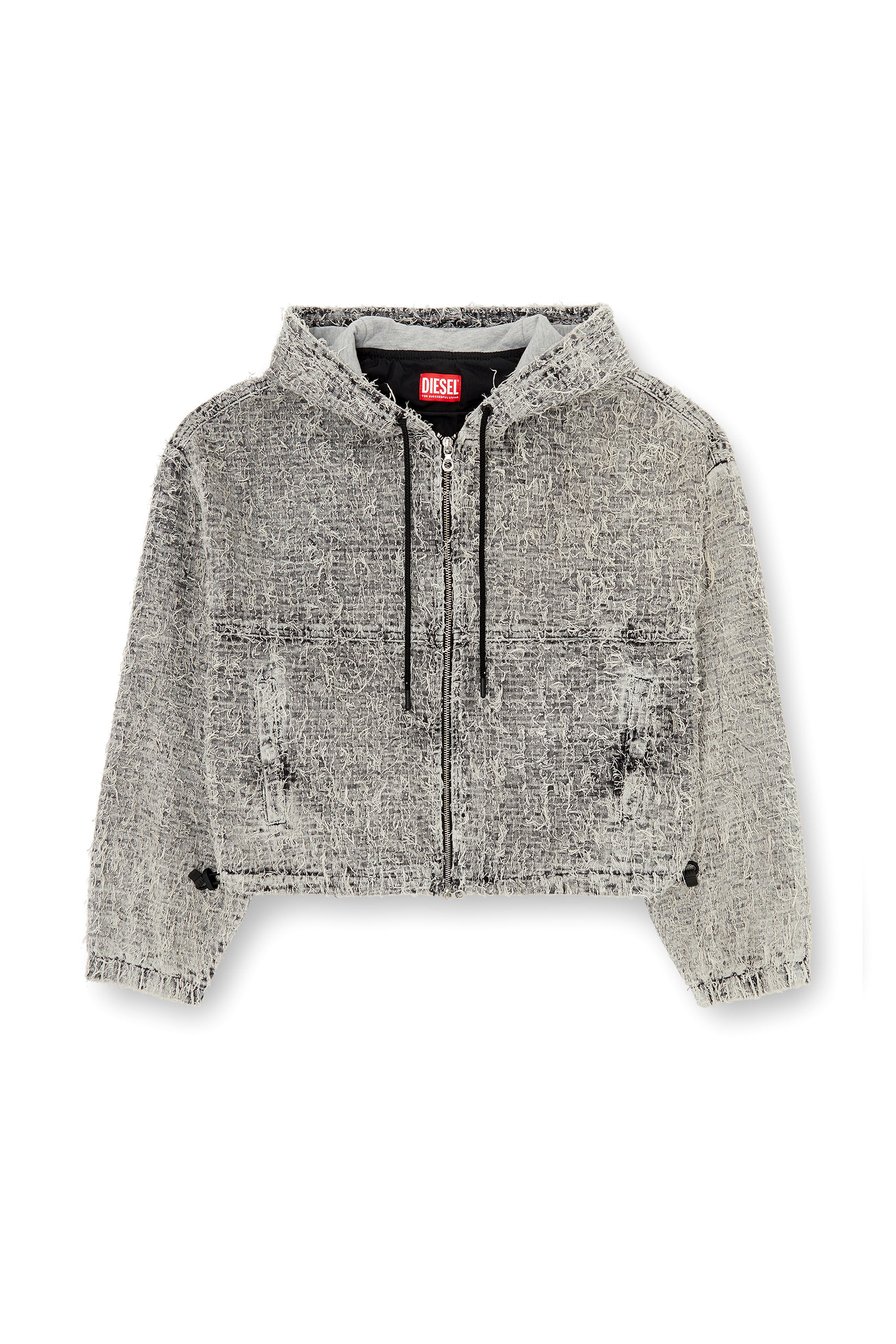 Diesel - DE-FLOW-S1, Woman's Hooded jacket in bouclé denim in Grey - 2