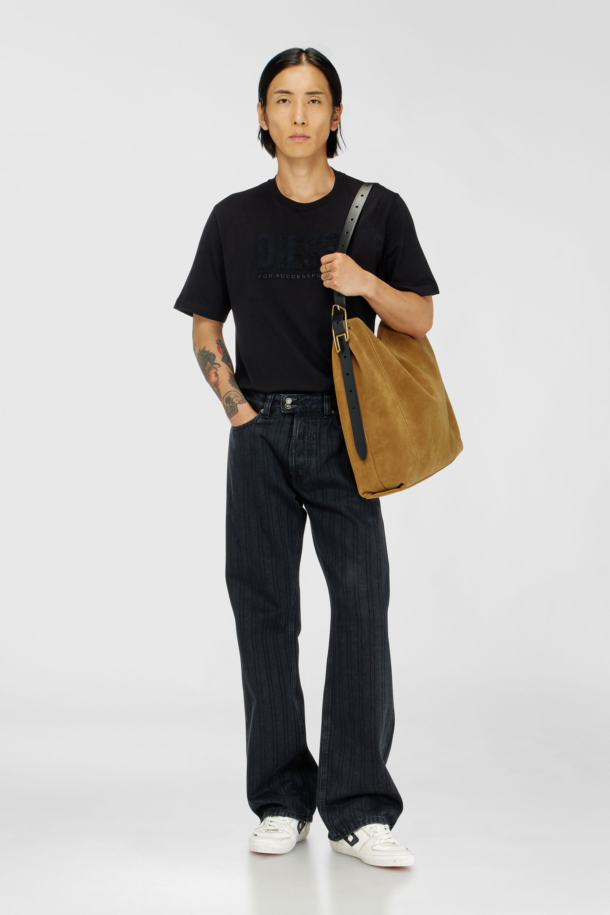 Diesel - T-JUST-OVA-T92, Man's Cotton T-shirt with tonal Diesel logo print in Black - 1