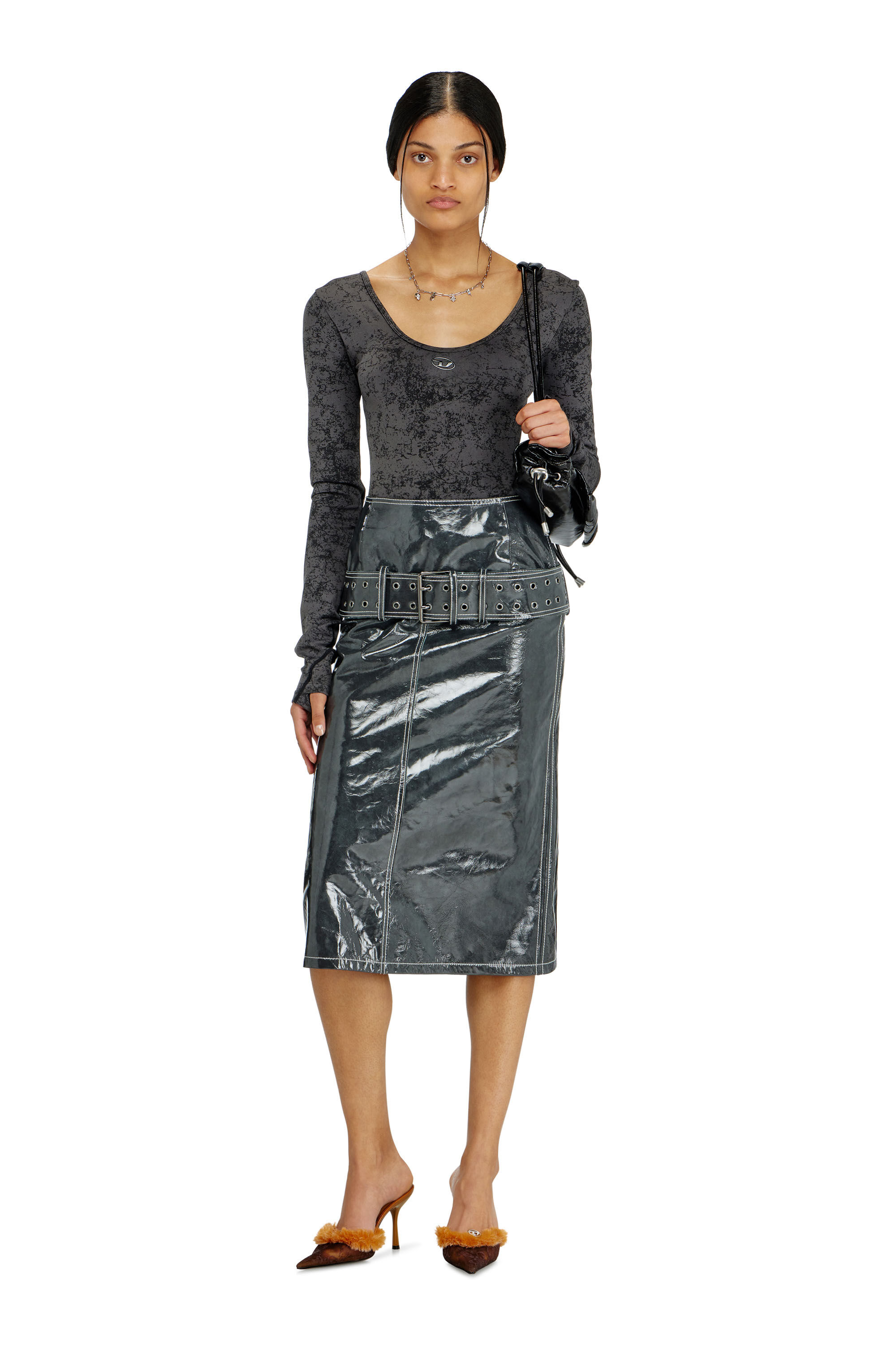 Diesel - IONNA-UTLT, Woman's Open-back bodysuit with utilitarian print in Black - 5