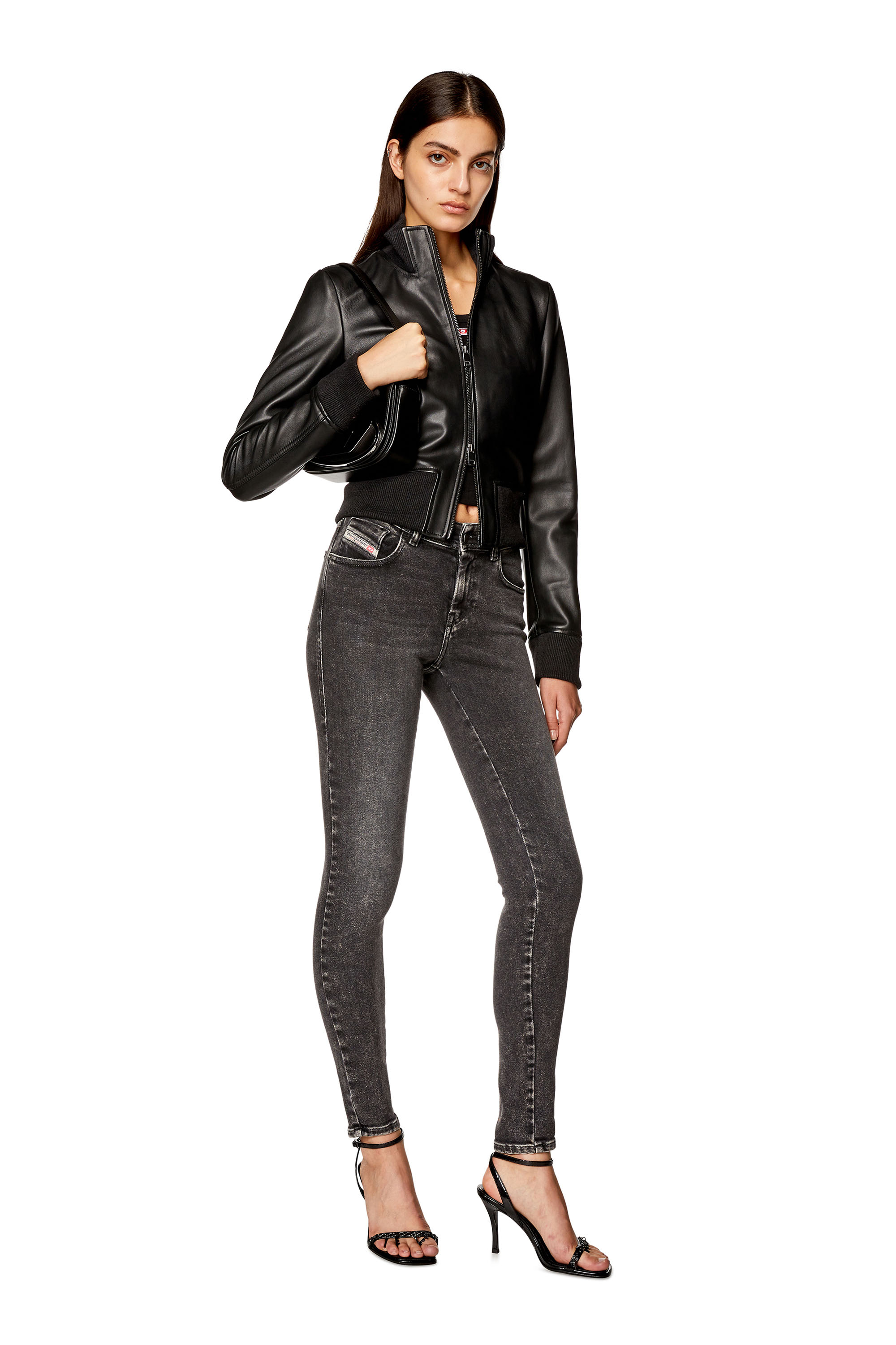 Diesel - L-HUNG, Woman's Bomber jacket in waxed leather in Black - 1