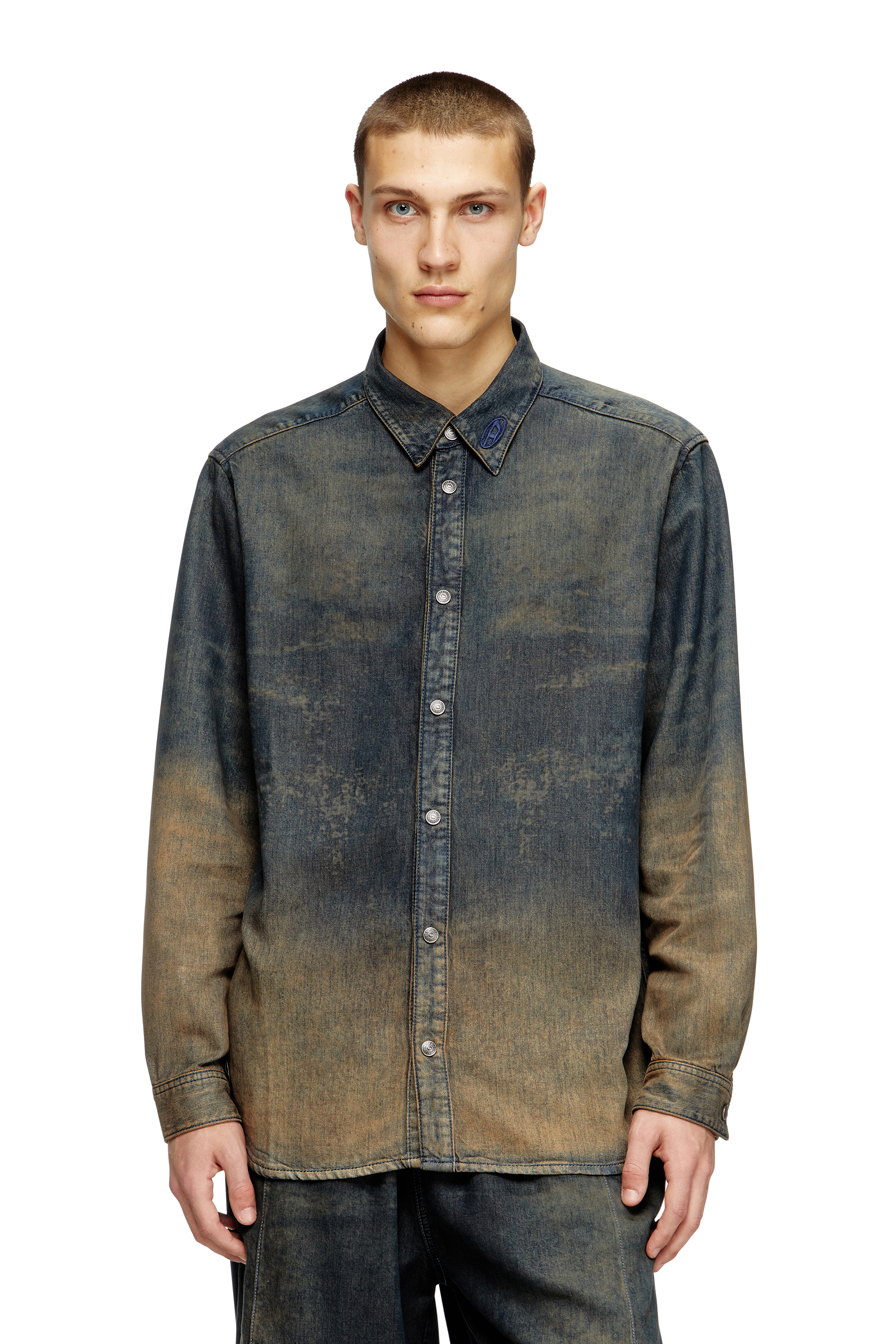 Diesel - D-SIMPLY-S8, Man's Shirt in fluid shaded denim in Dark Blue - 1