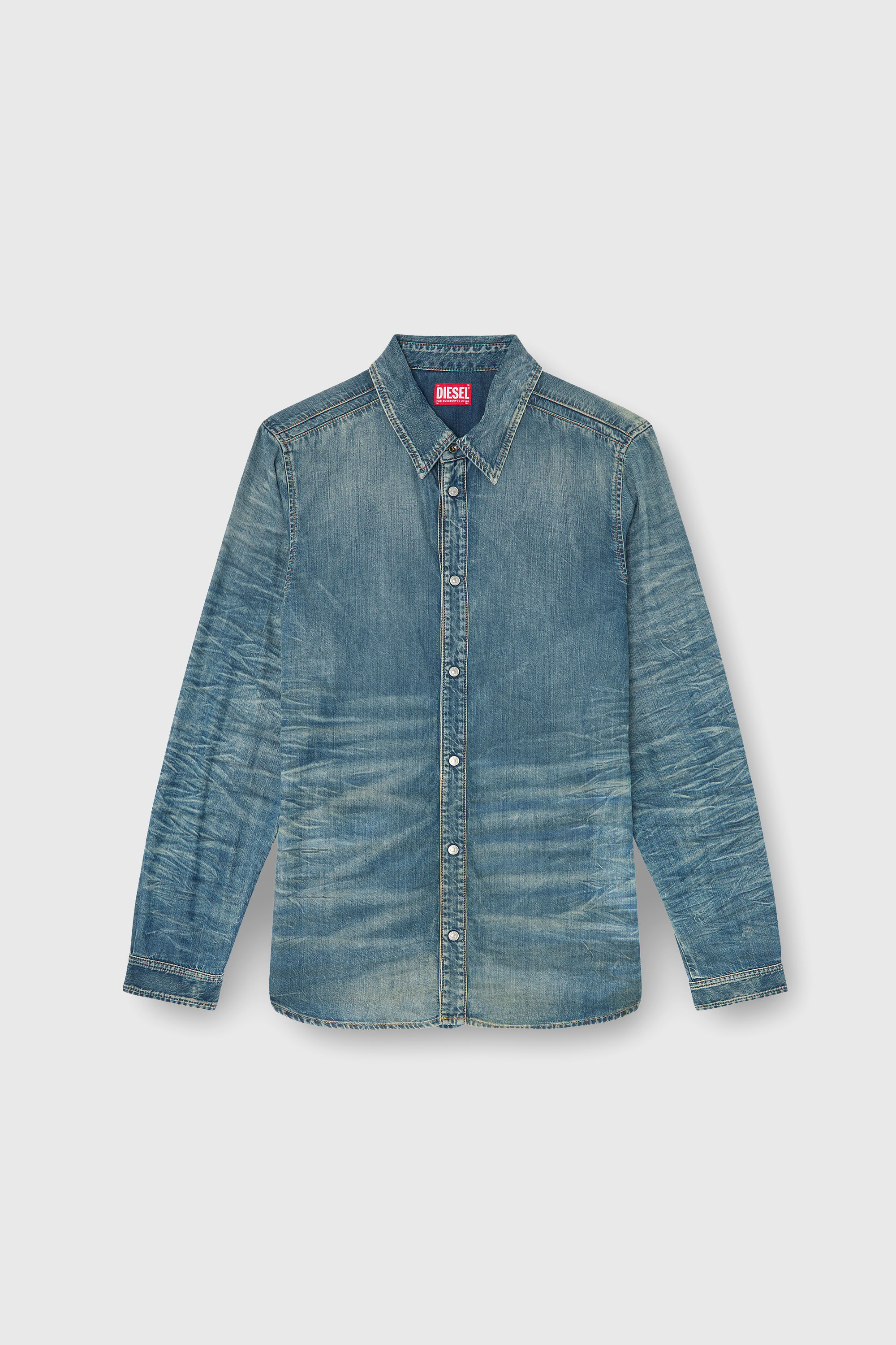 Diesel - D-SYNAR-FSJ4, Man's Shirt in dirty-effect creased denim in null - 2
