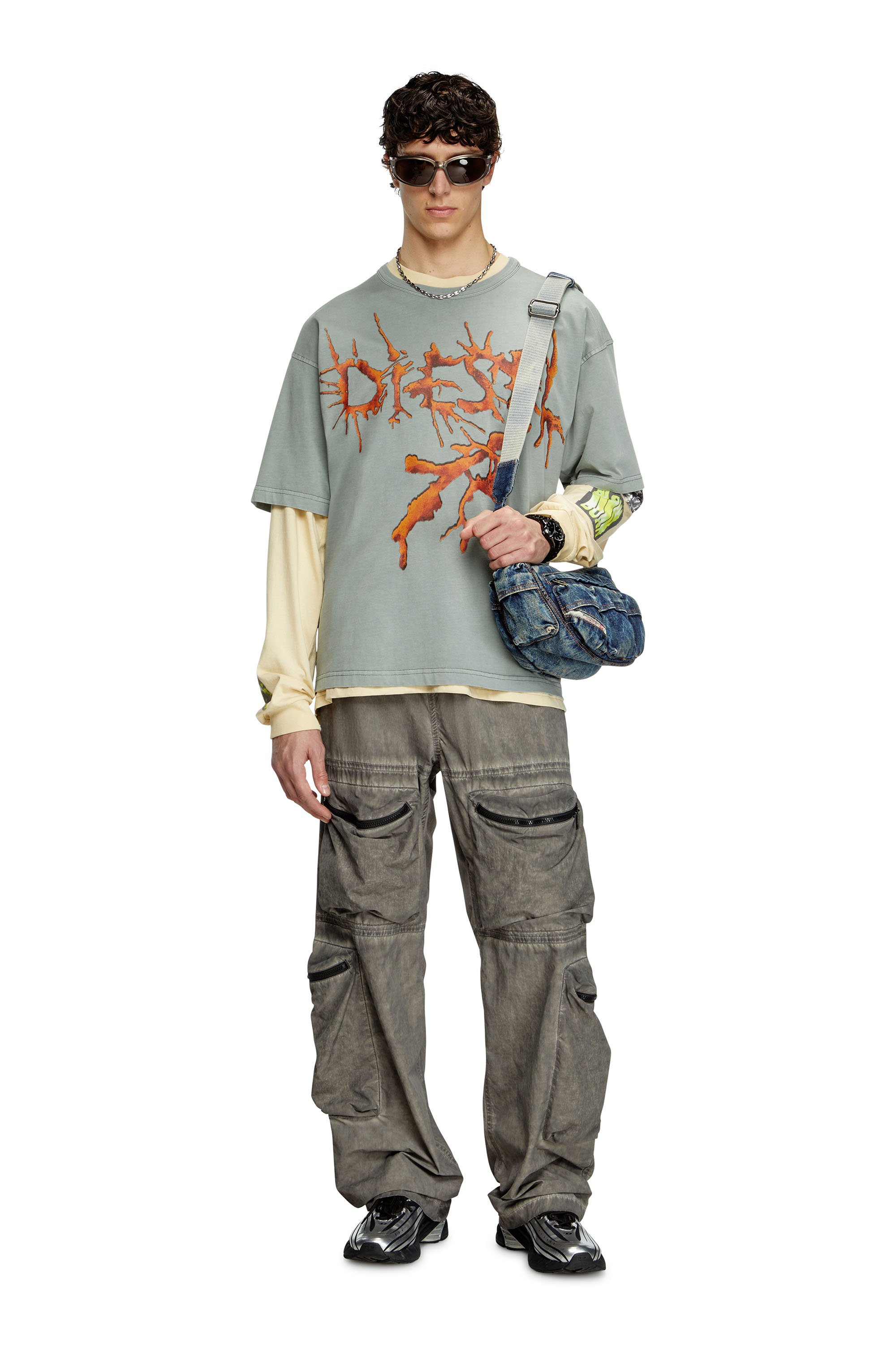 Diesel - T-BOXT-R28, Man's T-shirt with tattoo graphics in Grey - 2