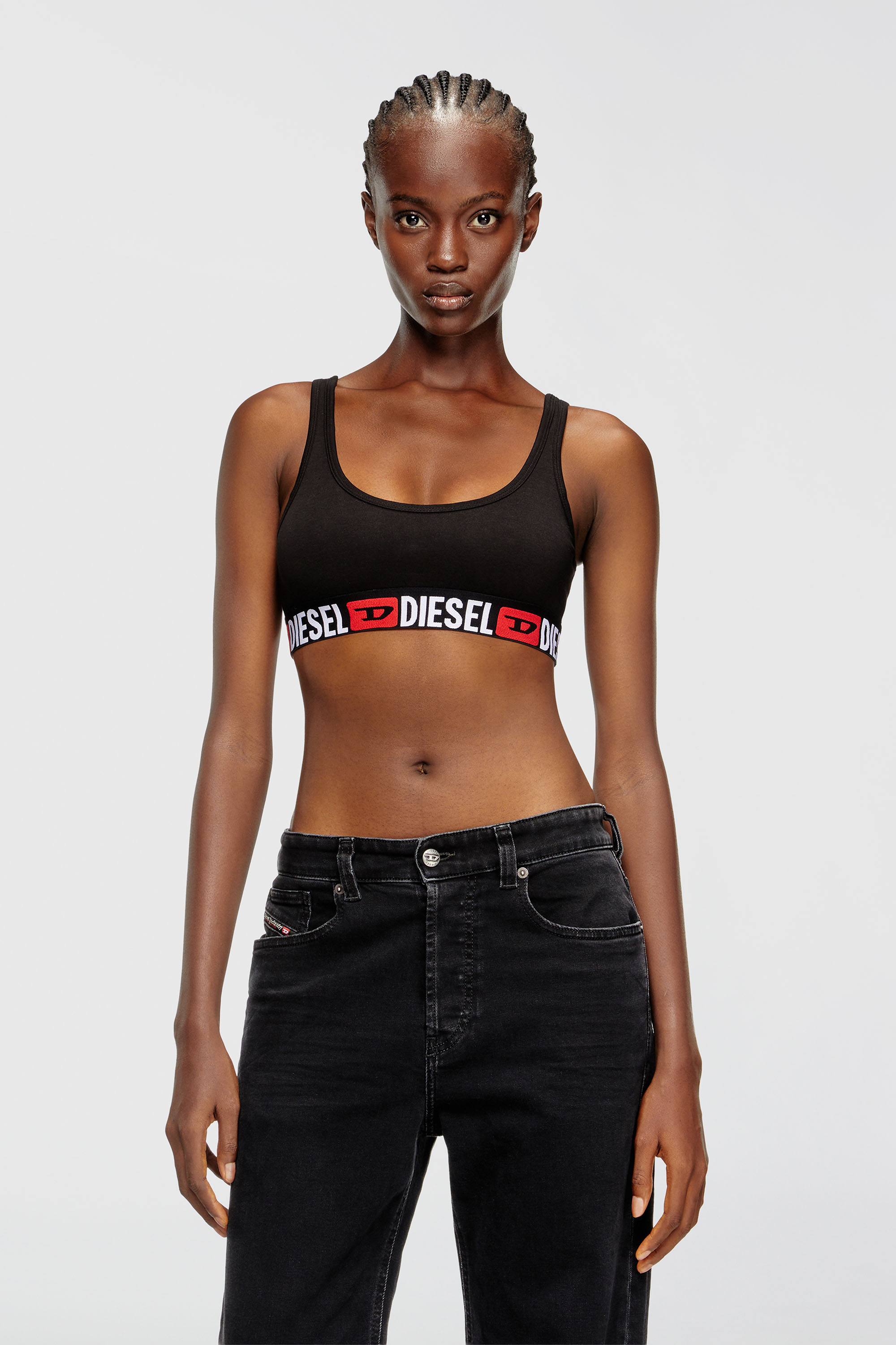 Diesel - UFSB-ORIBA, Woman's Cotton bralette with logo in Black - 1
