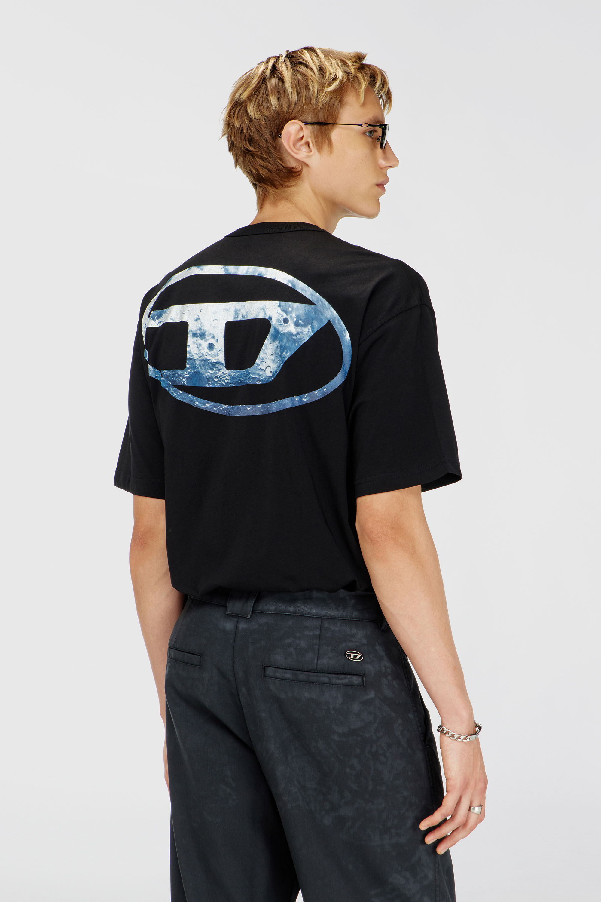 Diesel - T-WASH-MOON-T92, Man's Cotton T-shirt with Oval D logo and graphic in Black - 4