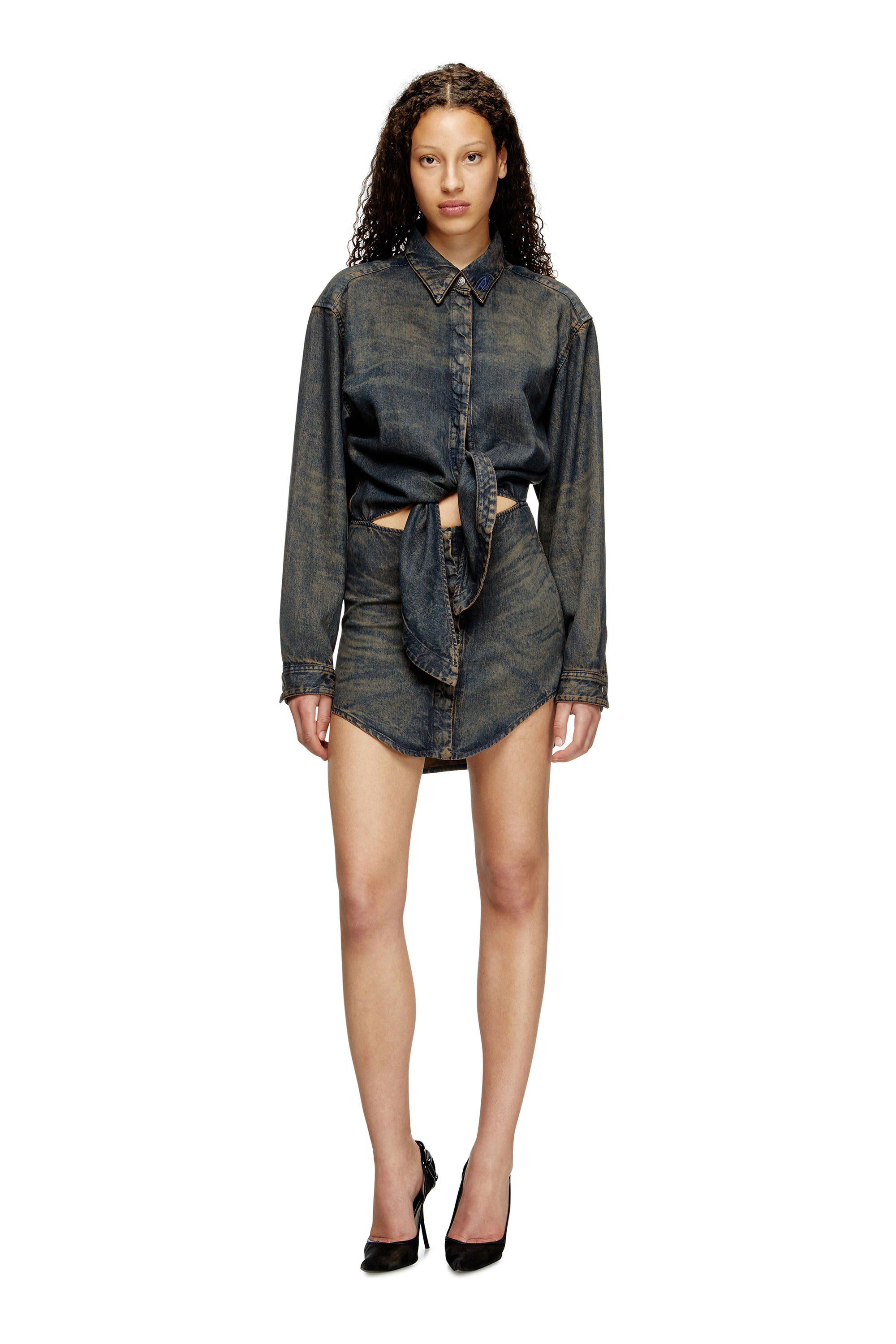 Diesel - DE-SUSAN-S, Woman's Dress in fluid denim in Dark Blue - 1