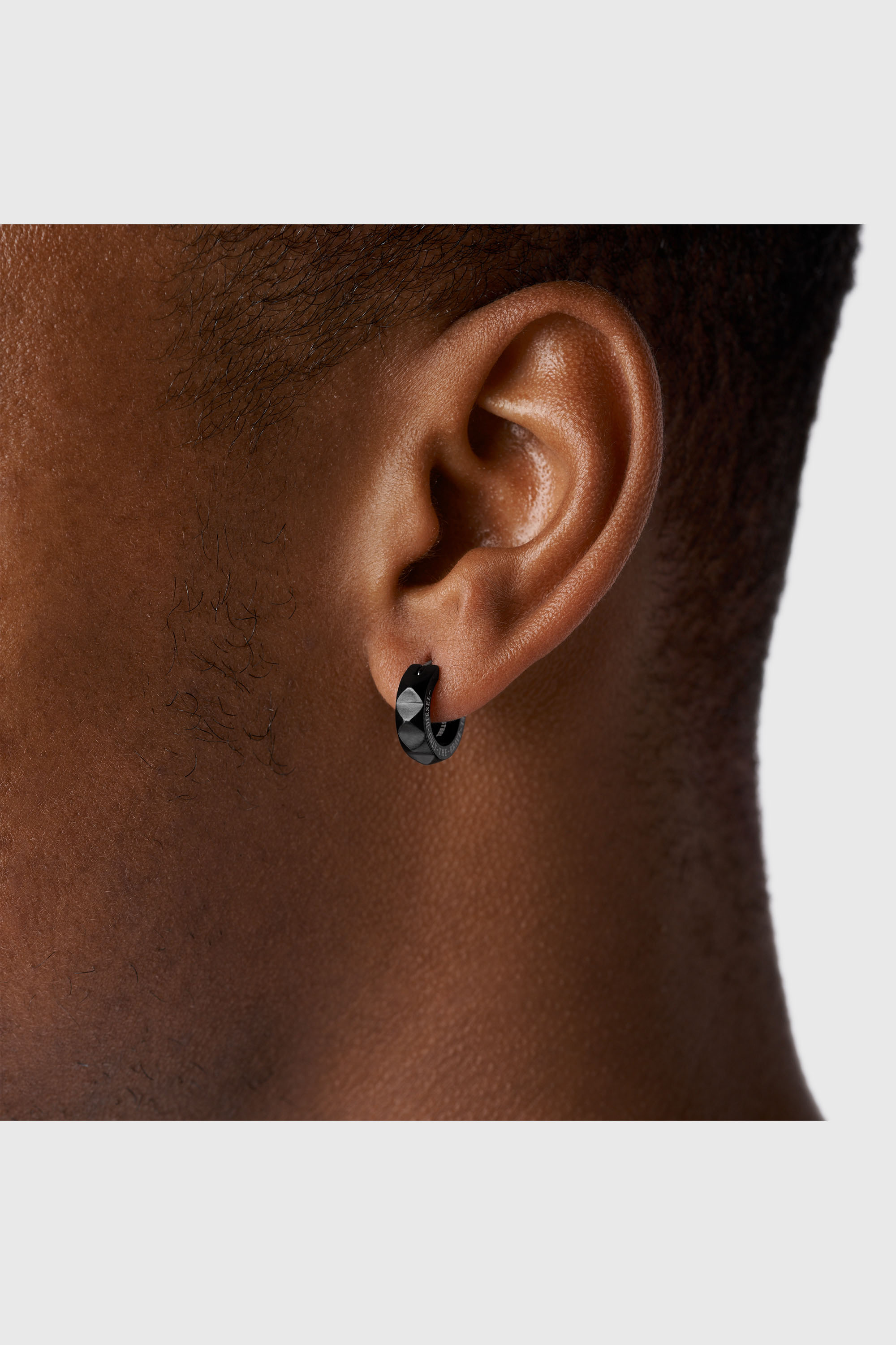 Diesel - DX1273, Man's Black stainless steel studded huggie single earring in Black - 3