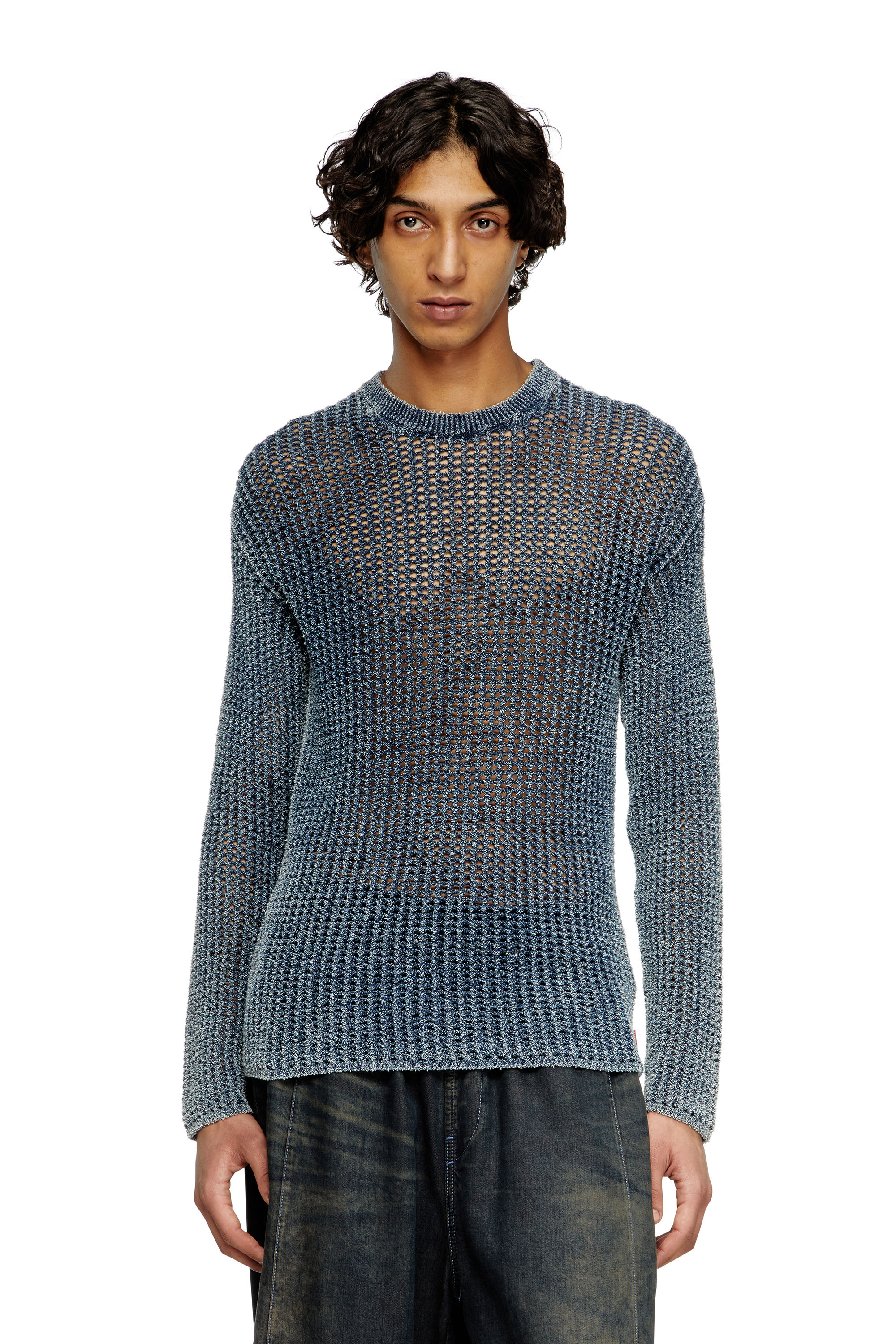 Diesel - K-REDROS, Man's Mesh-knit jumper in denim yarn in Blue - 1