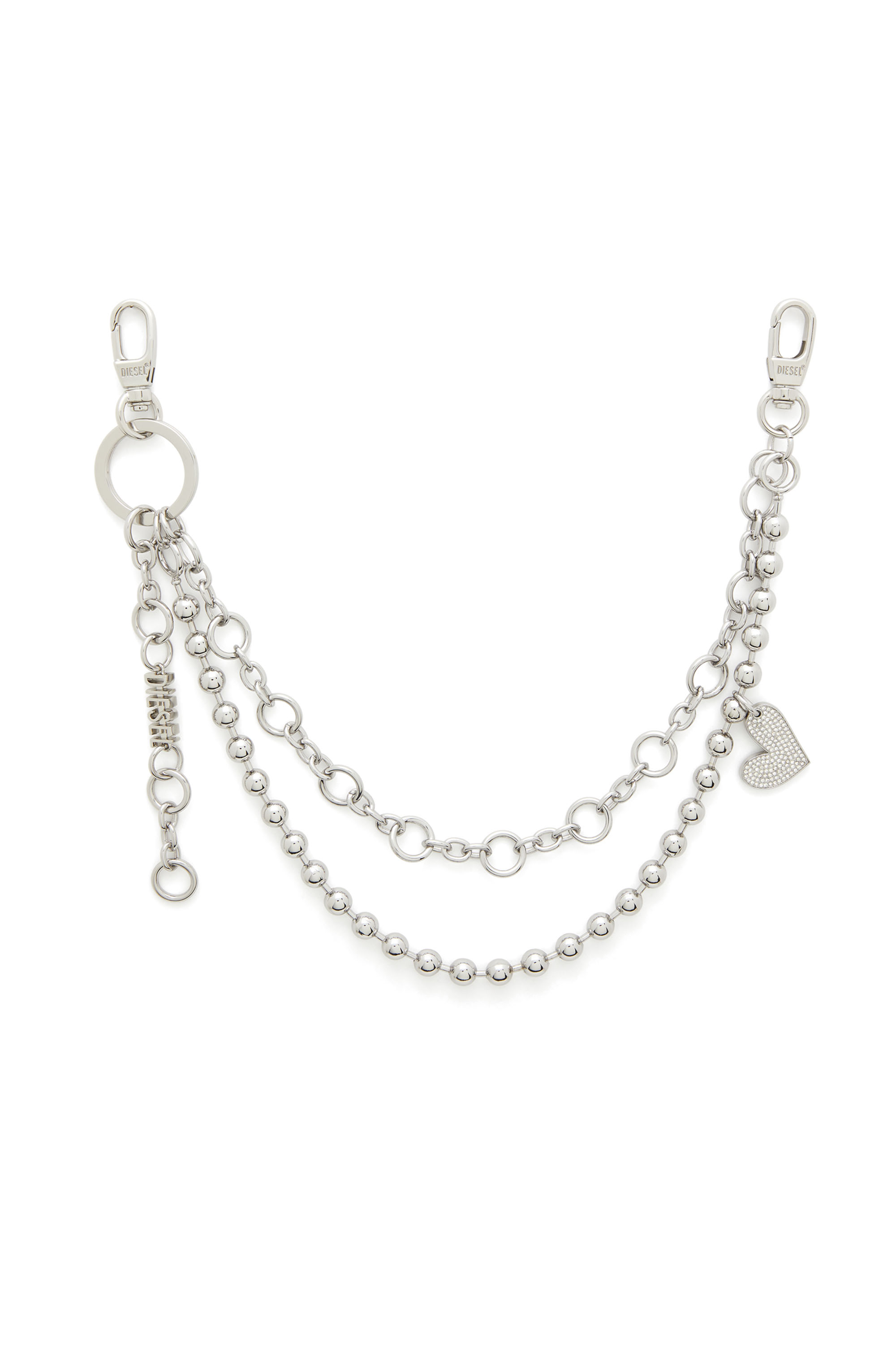 Diesel - CHAIN-D M, Woman's Layered chain charm with heart and Diesel pendant in Silver - 1