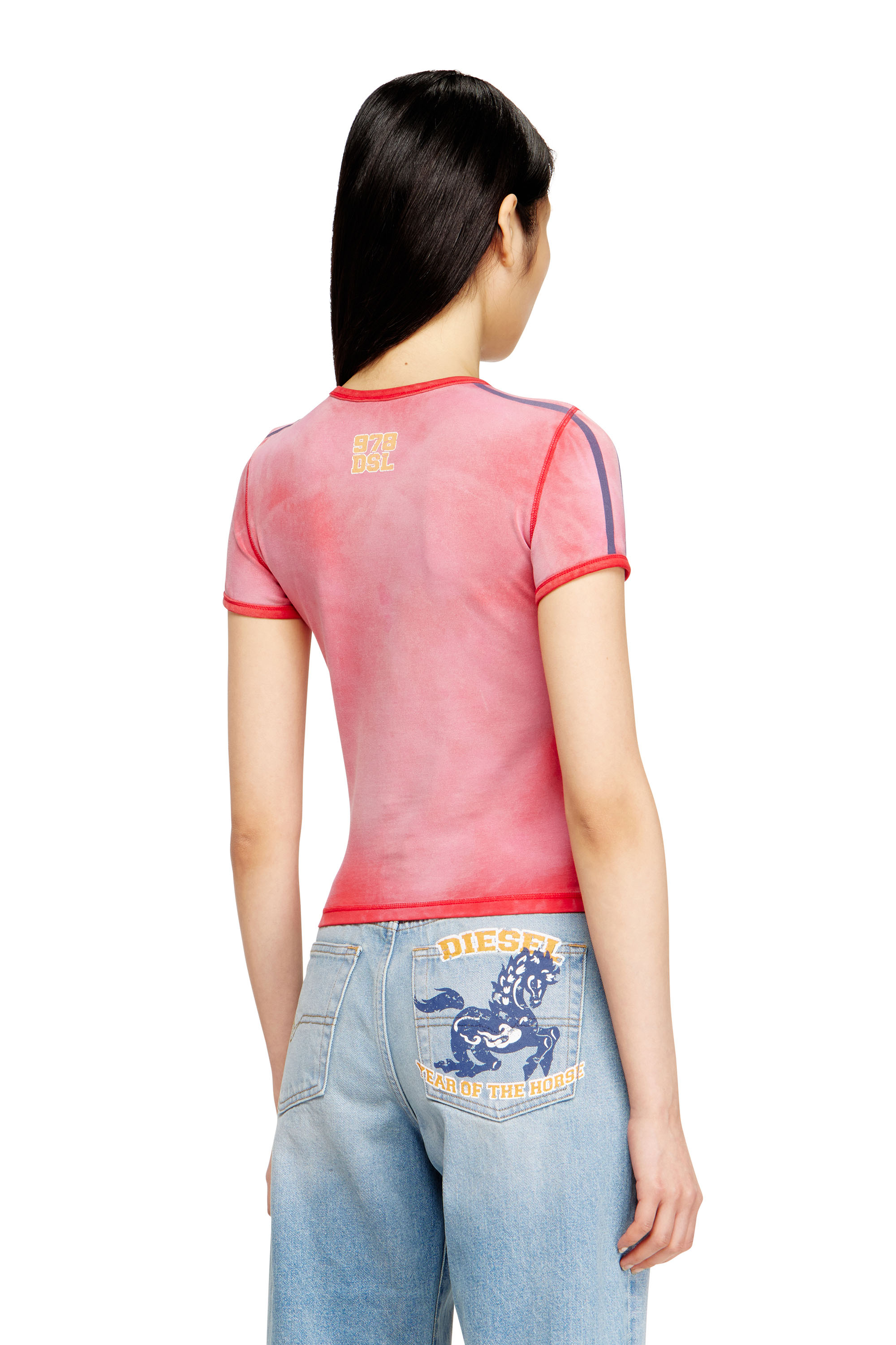 Diesel - CL-T-UNCUTIE-HORSE, Woman's Cotton stretch T-shirt with horse graphic print in Red - 4