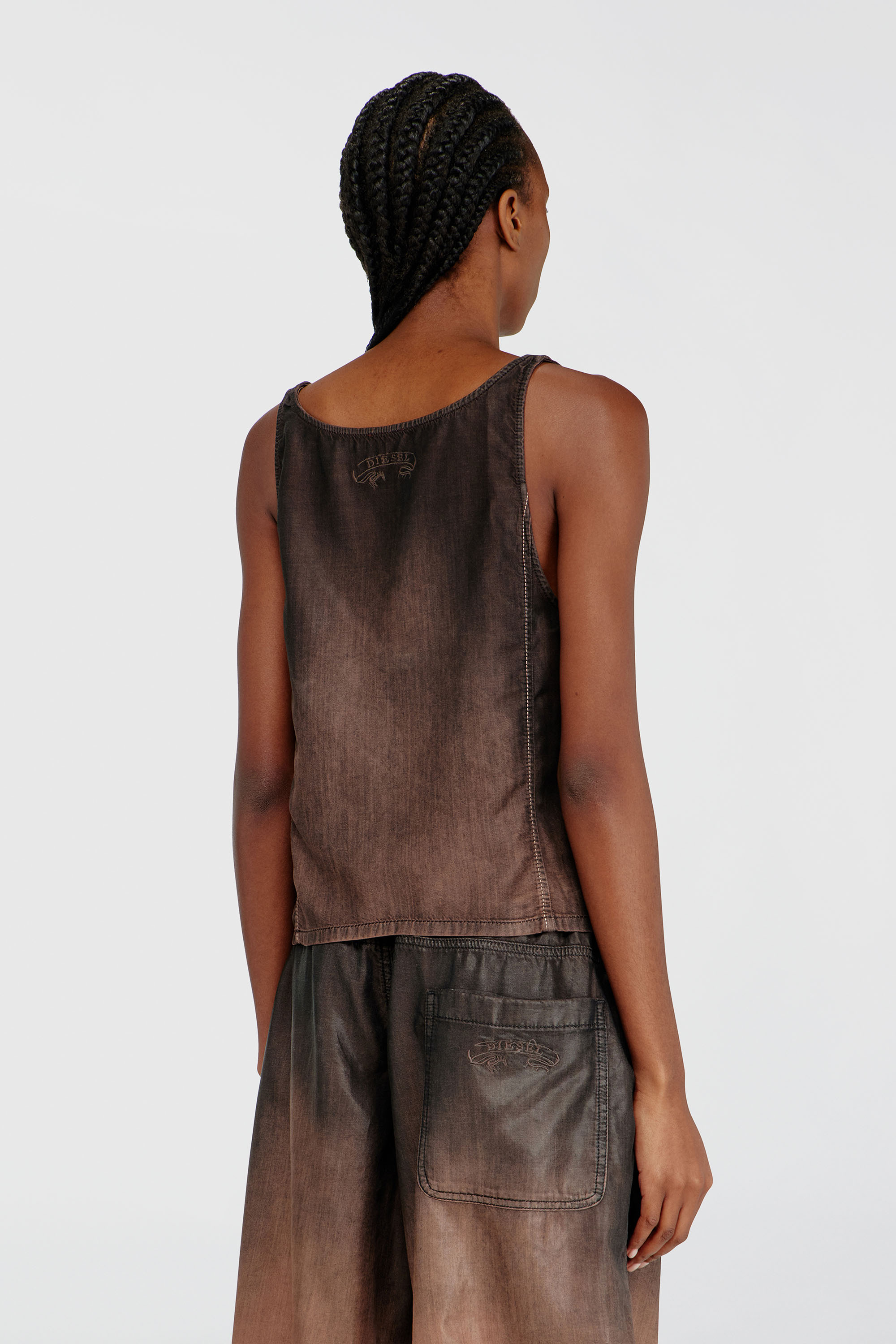 Diesel - DE-NORIAN-S, Woman's Tank top in fluid coated denim in Brown - 4