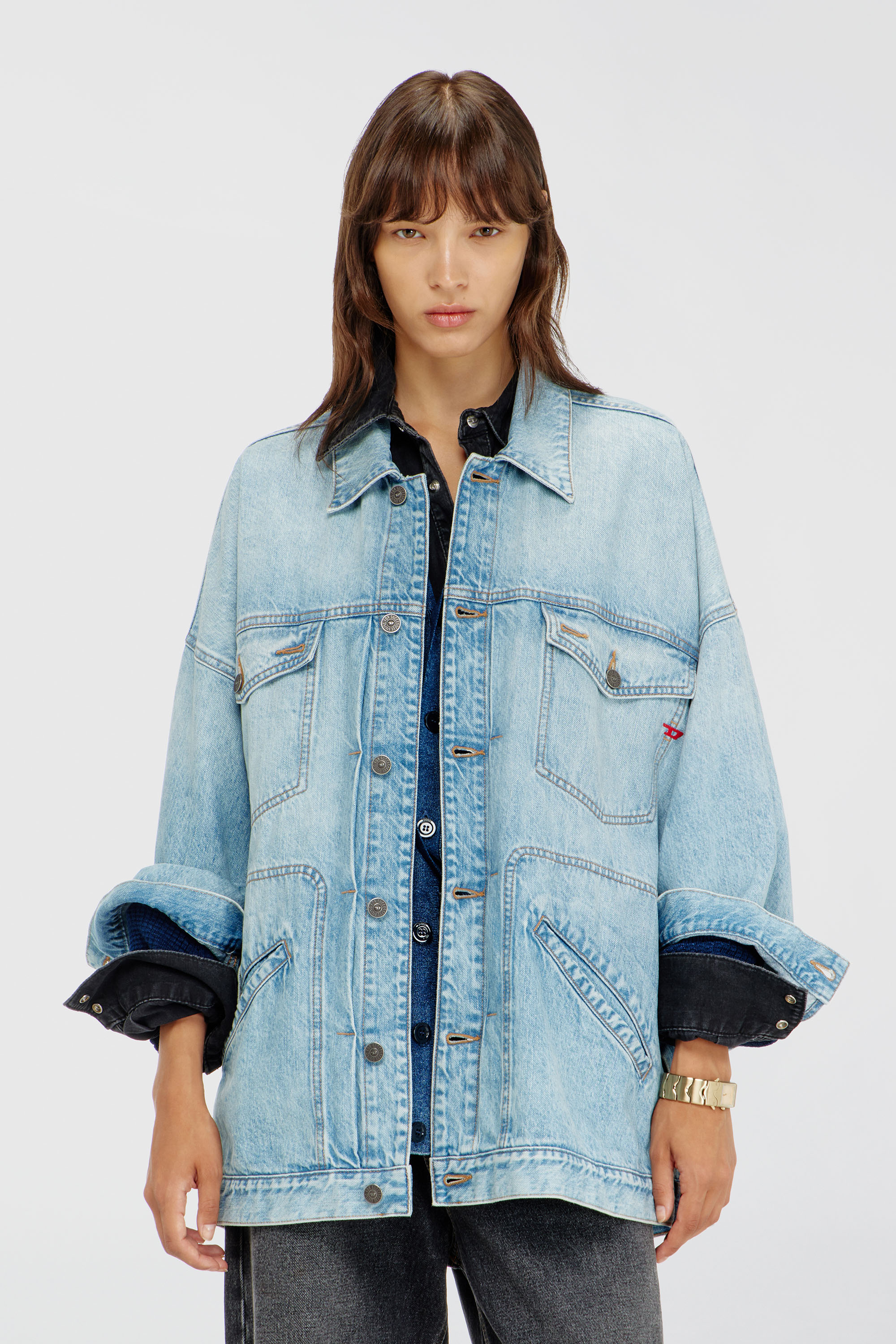 Diesel - DE-LIN, Woman's Oversized denim workwear jacket in Light Blue - 3